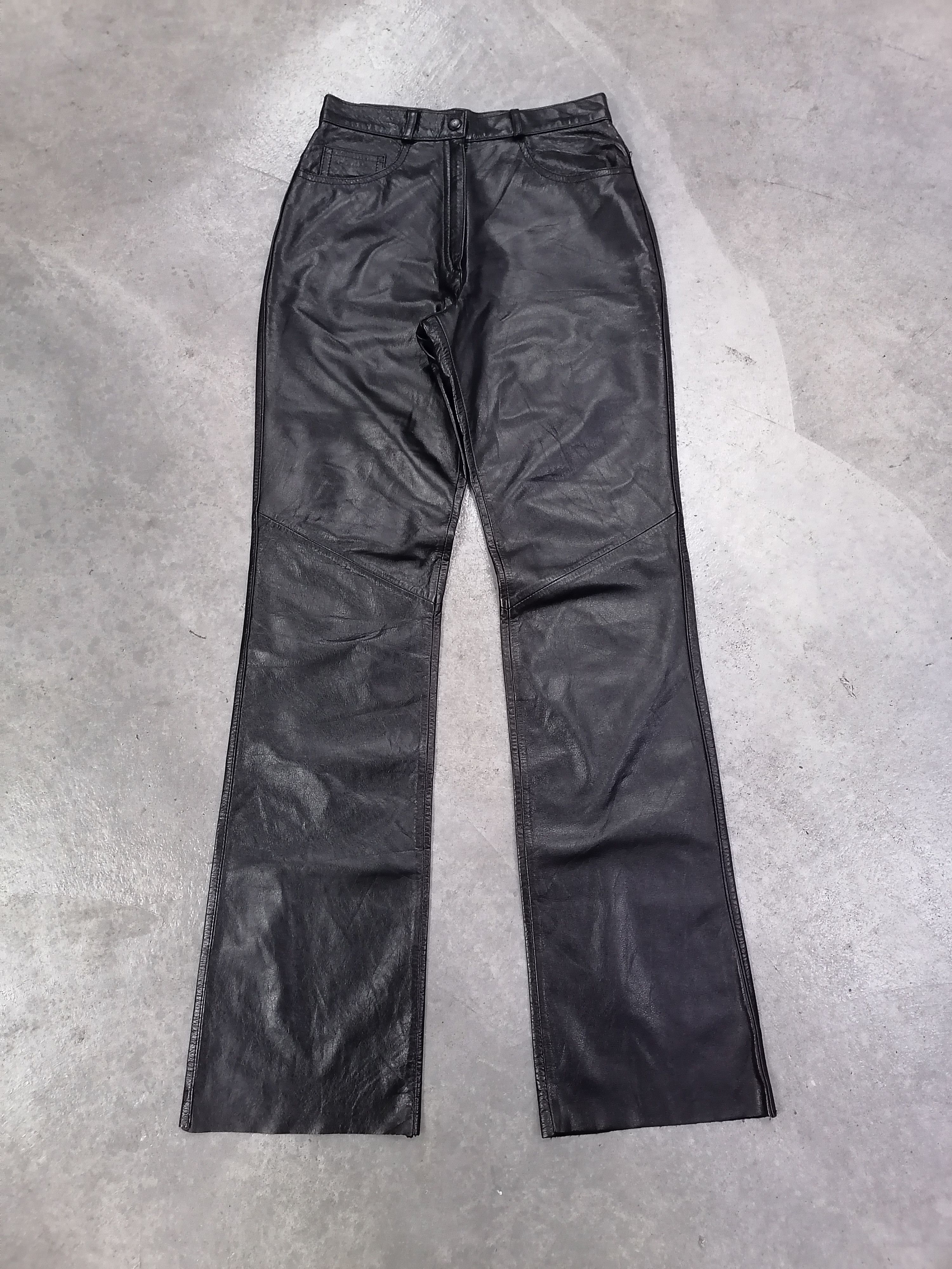 Designer × Genuine Leather × Vintage Flare K.R Pure Leather Black Pants Size 25" / US 0 / IT 36 - 2 Thumbnail
