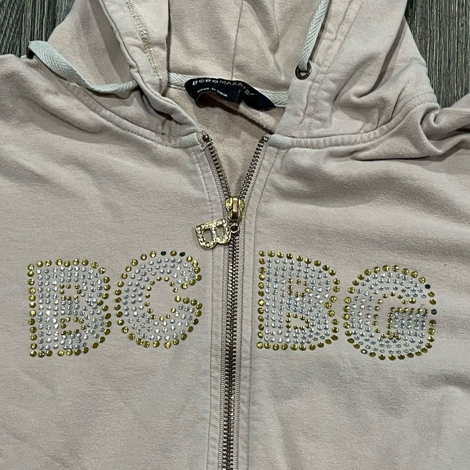 Vintage BCBGMaxAzria Sweatshirt Hooded Full Zip Jeweled Logo Large Size L / US 10 / IT 46 - 5 Thumbnail
