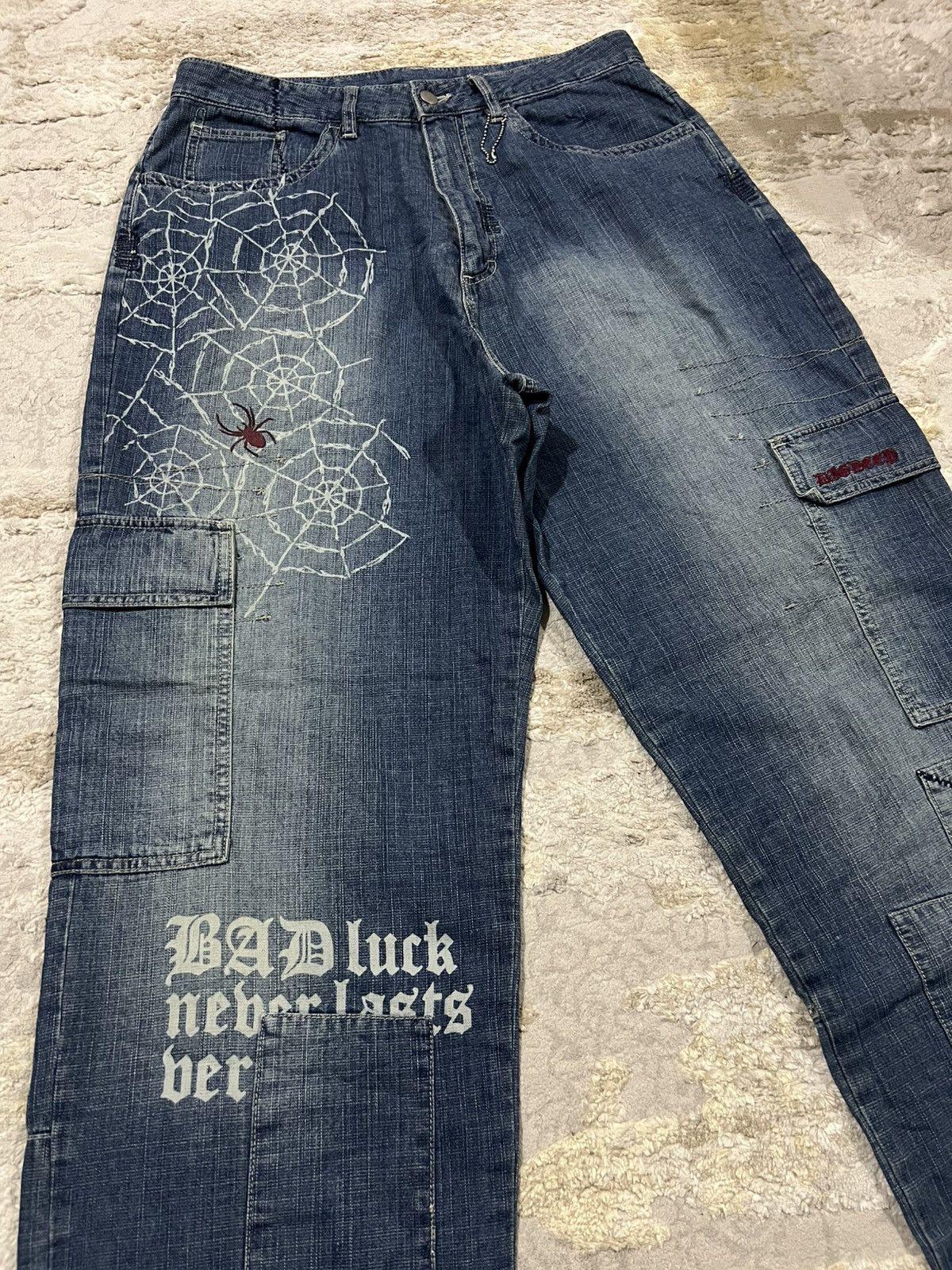 Dig Deep Y2K Dip Deep Japan Spider Web Parachute Baggy Jeans Denim Size US 32 / EU 48 - 1 Thumbnail
