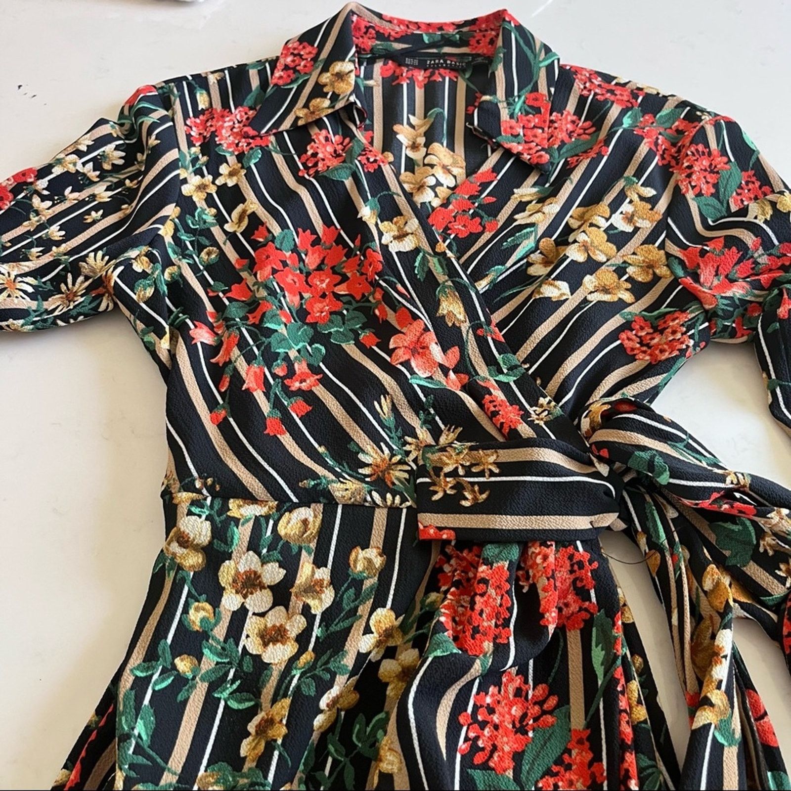 Zara Zara floral stripe wrap dress size XS Size XS / US 0-2 / IT 36-38 - 12 Thumbnail