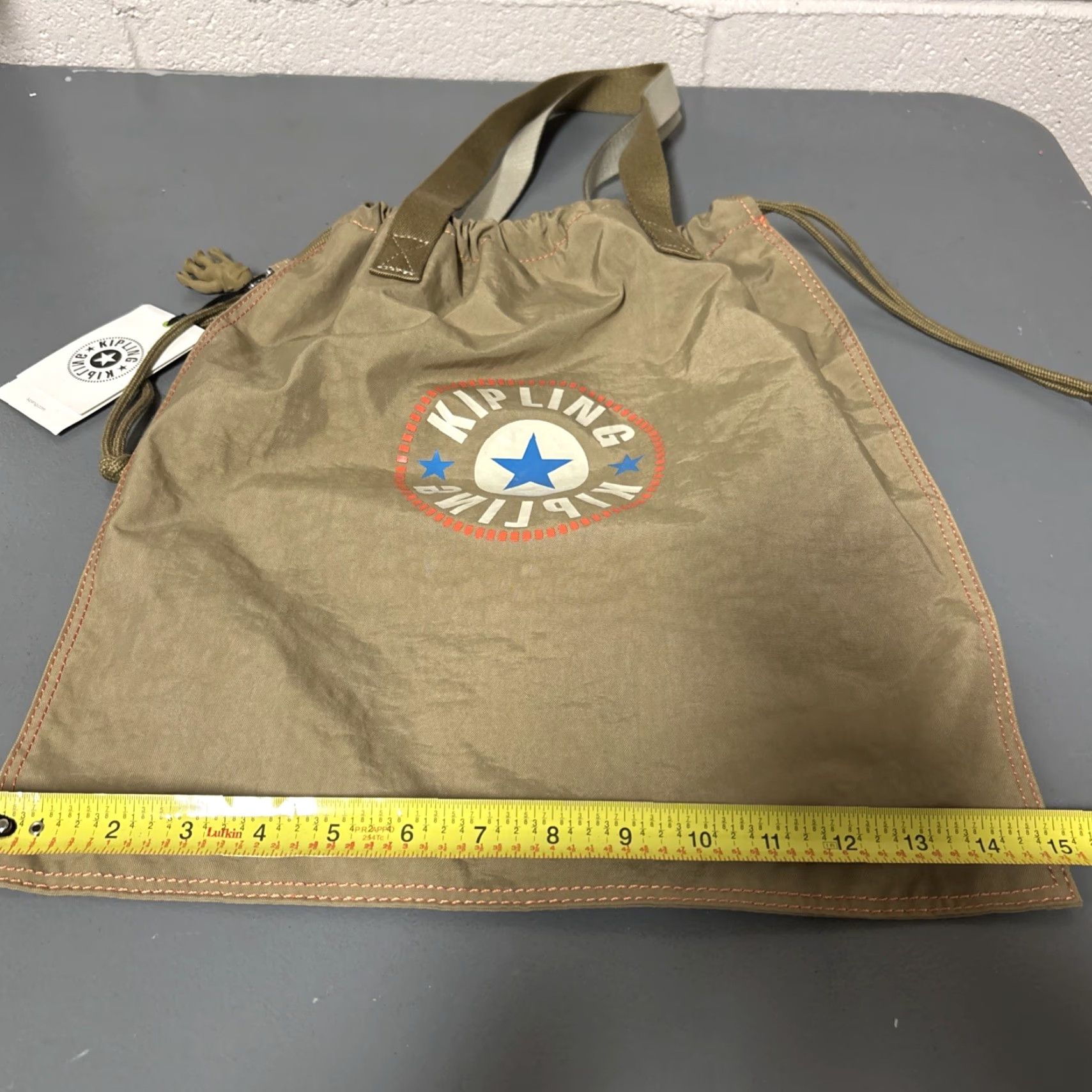 Vintage Kipling Hip Hurray Tote Bag Drawstring Packable Beige Monkey Keychain NWT Size ONE SIZE - 4 Thumbnail