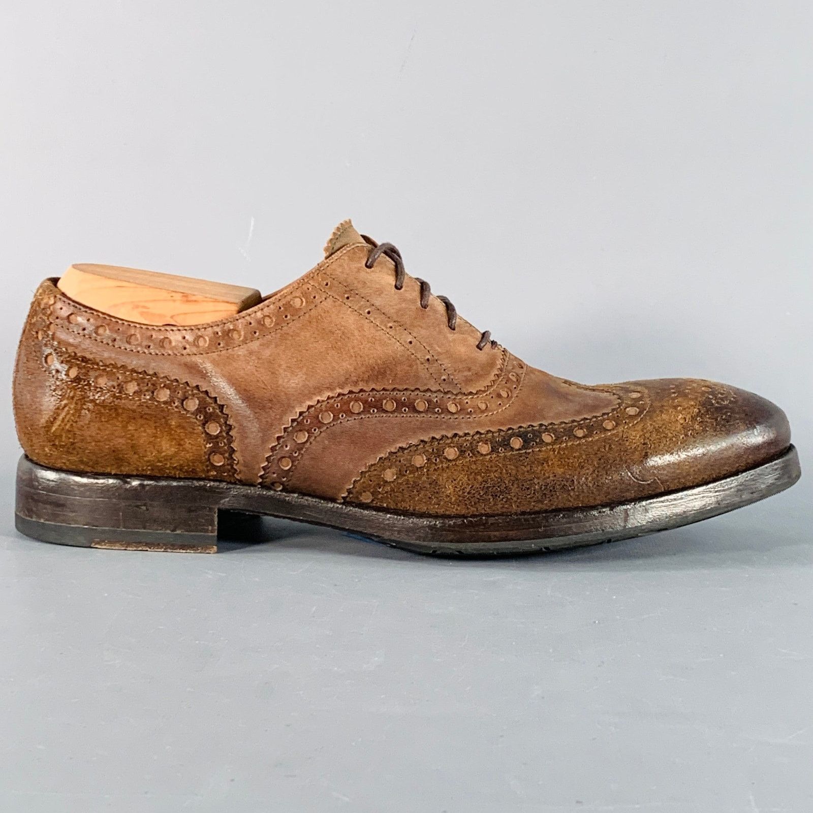Paul Smith 9 Brown Distressed Leather Wingtip Oxford Lace-Up Shoes Size US 9 / EU 42 - 2 Thumbnail