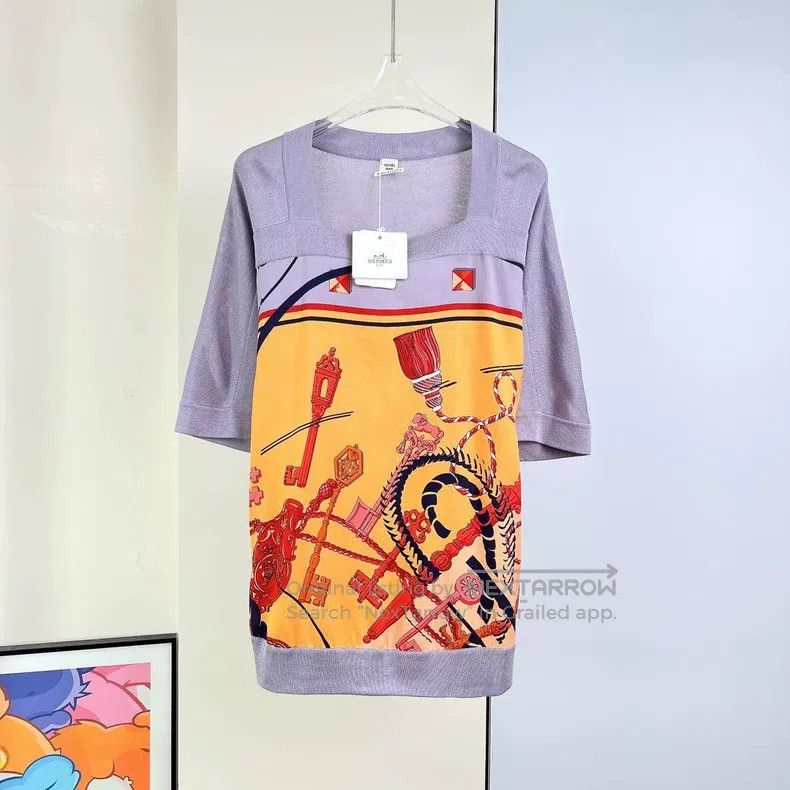 Hermes Hermes Key Print Color Block Short Sleeve Top Size XS / US 0-2 / IT 36-38 - 1 Thumbnail