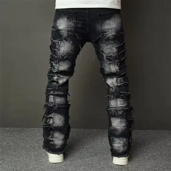 Japanese Brand Pepper x Asada Ripped Spliced Patch Straight Jeans Size US 34 / EU 50 - 3 Thumbnail