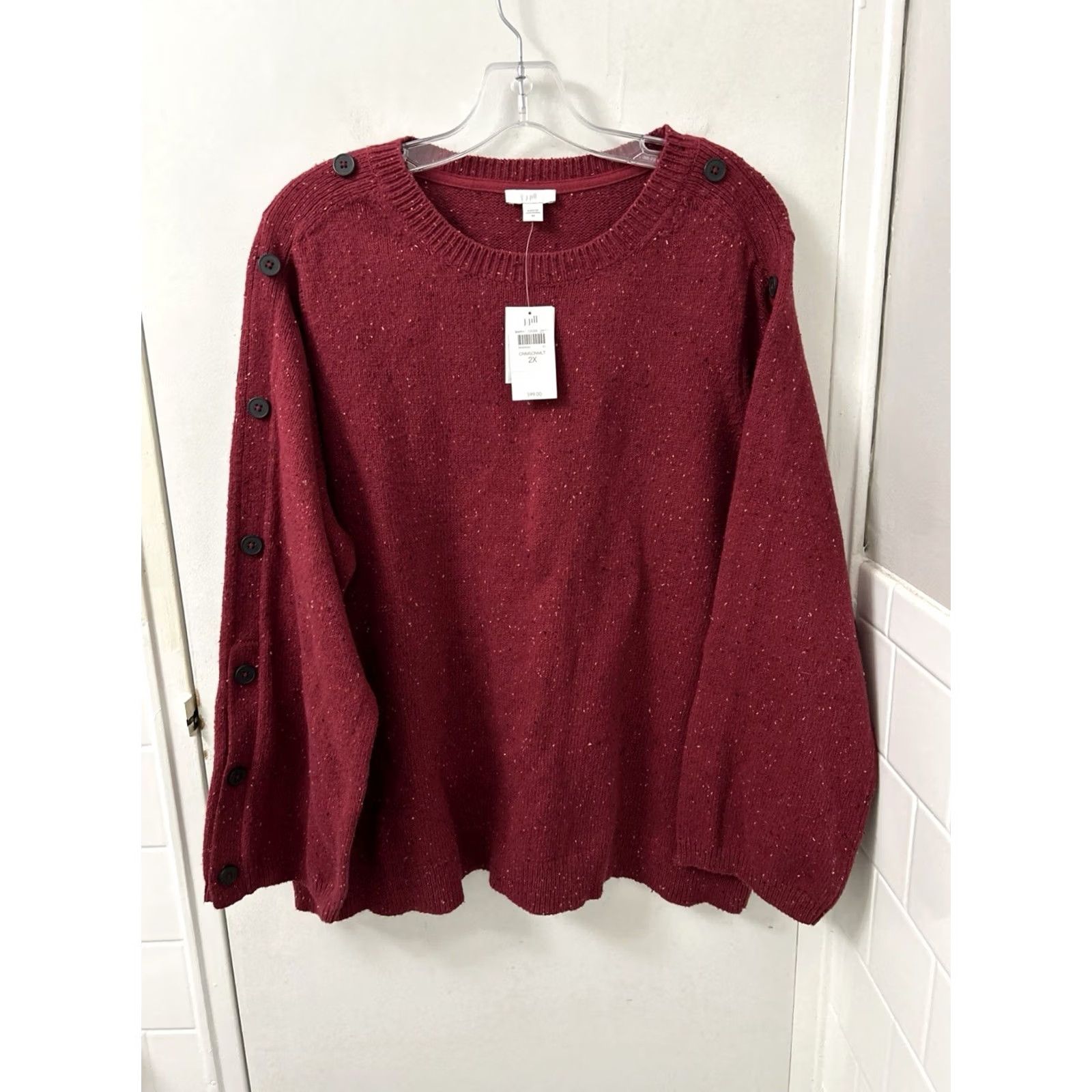Vintage VINTAGE J Jill Sweater Womens 2X Red Tweed Knit Button Sleeve Cotton L/S NWT 9 MSRP Size XXL / US 16-18 / IT 52-54 - 2 Thumbnail