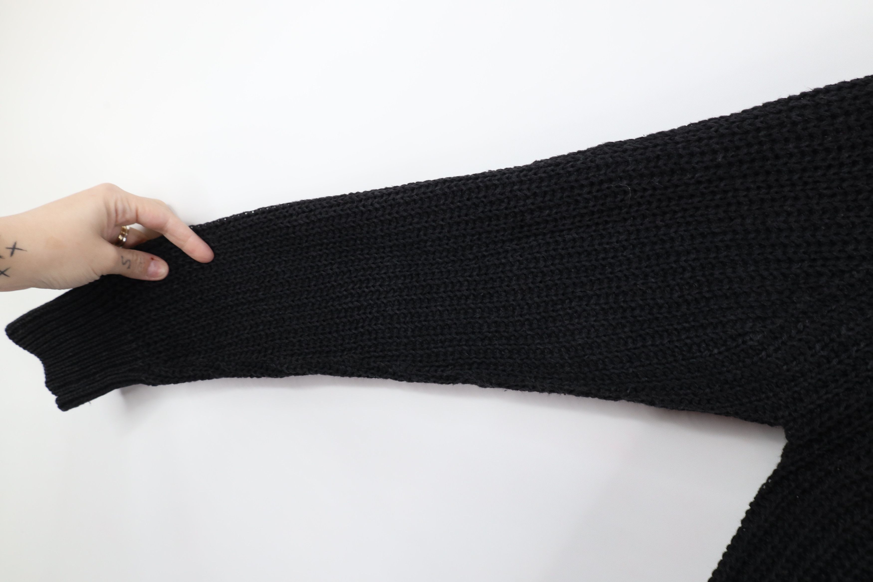 Vintage Vintage 90s Streetwear Cable Ribbed Knit Sweater Black Size US L / EU 52-54 / 3 - 6 Thumbnail