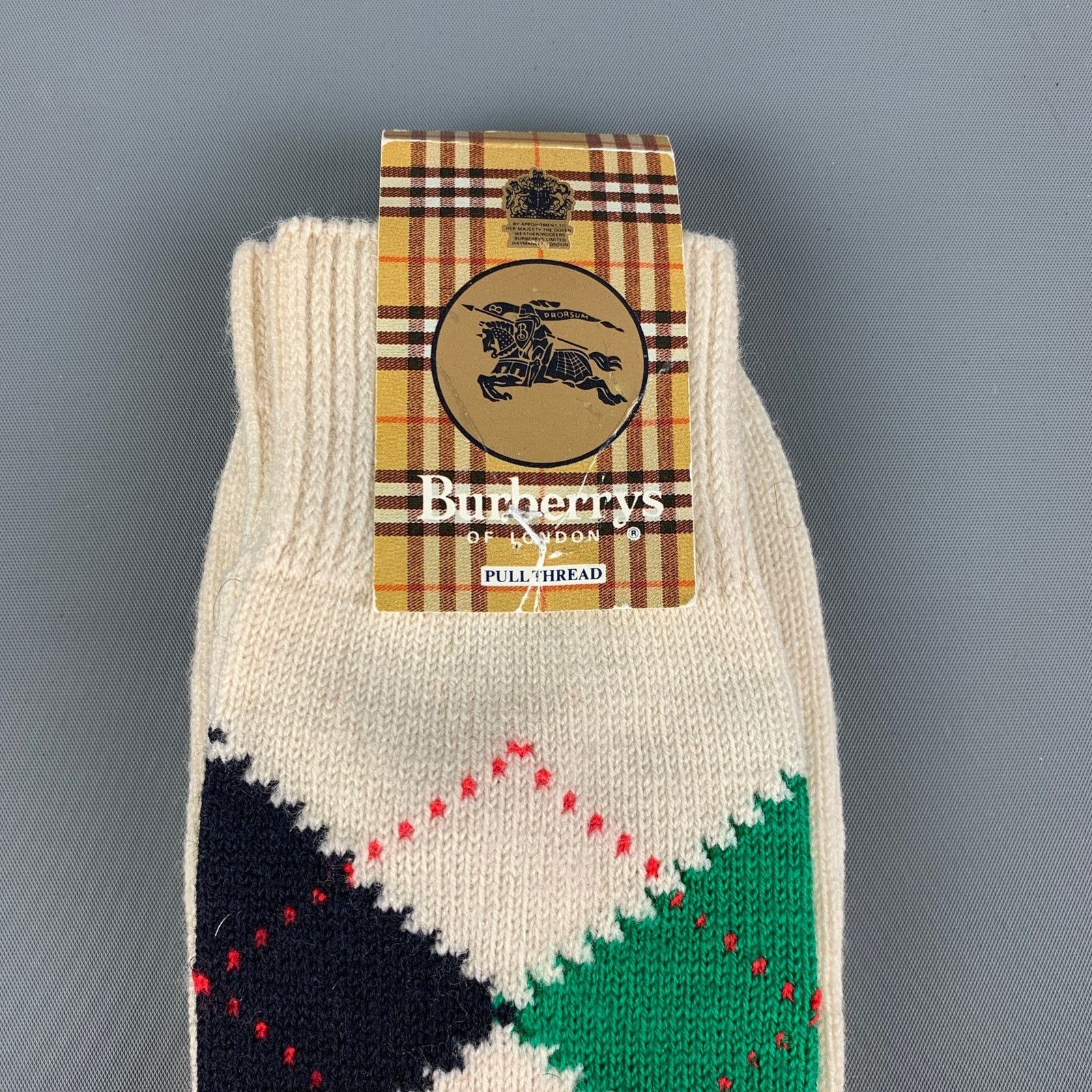 Burberry Size L Beige Navy & Green Argyle Wool Nylon Knit Socks Size ONE SIZE - 2 Thumbnail