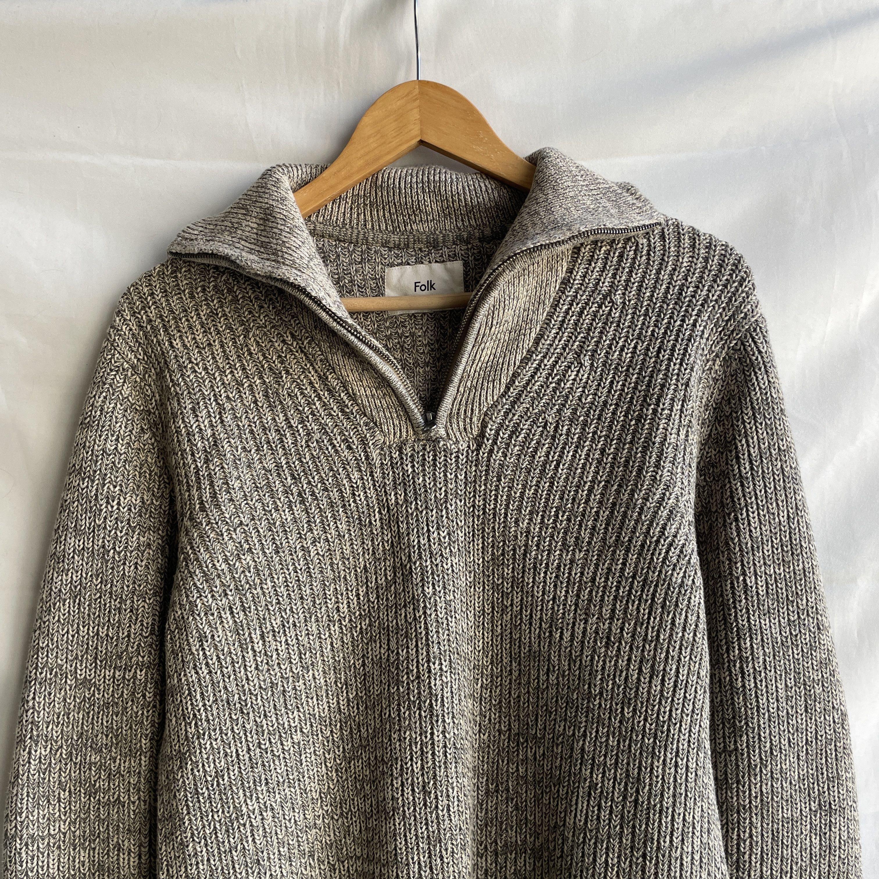 Folk Folk 1/4 Zip Cotton Rib Knit Beige/Gray Sweater Size 2 Size US S / EU 44-46 / 1 - 3 Thumbnail