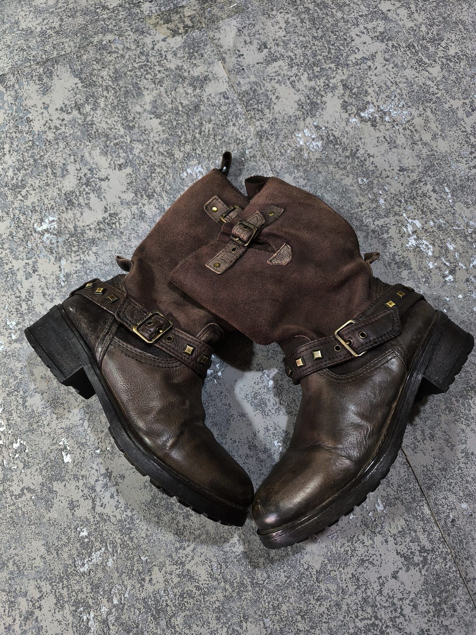 Hysteric Glamour vtg western studded belt strap brown real leather boots Size US 7 / IT 37 - 9 Thumbnail