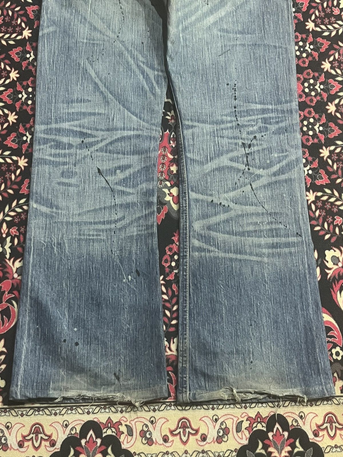 Tornado Mart Edwin 503 Blue Trip Distressed Paint Splattered Flare Jeans Size US 28 / EU 44 - 10 Thumbnail