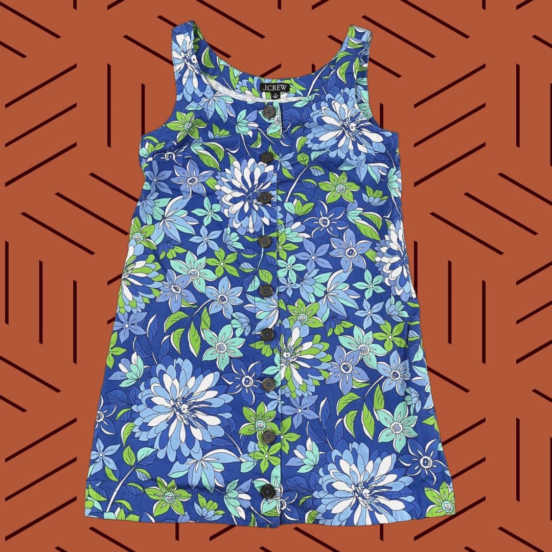 J.Crew VINTAGE J.CREW Women's Tunic Dress XS Sleeveless Floral Button Front Casual Summer Green Blue Size XS / US 0-2 / IT 36-38 - 1 Thumbnail