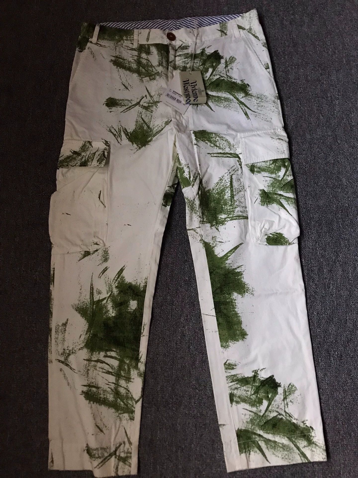 Vivienne Westwood VW Leaf Print 100% Cotton Cargo Pants 50 Size US 34 / EU 50 - 1 Thumbnail