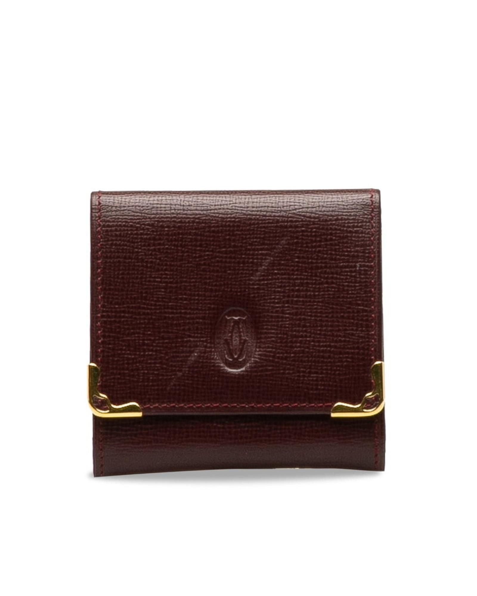 image of Cartier Luxurious Burgundy Leather Wallet With Snap Fastener Closure, Women's