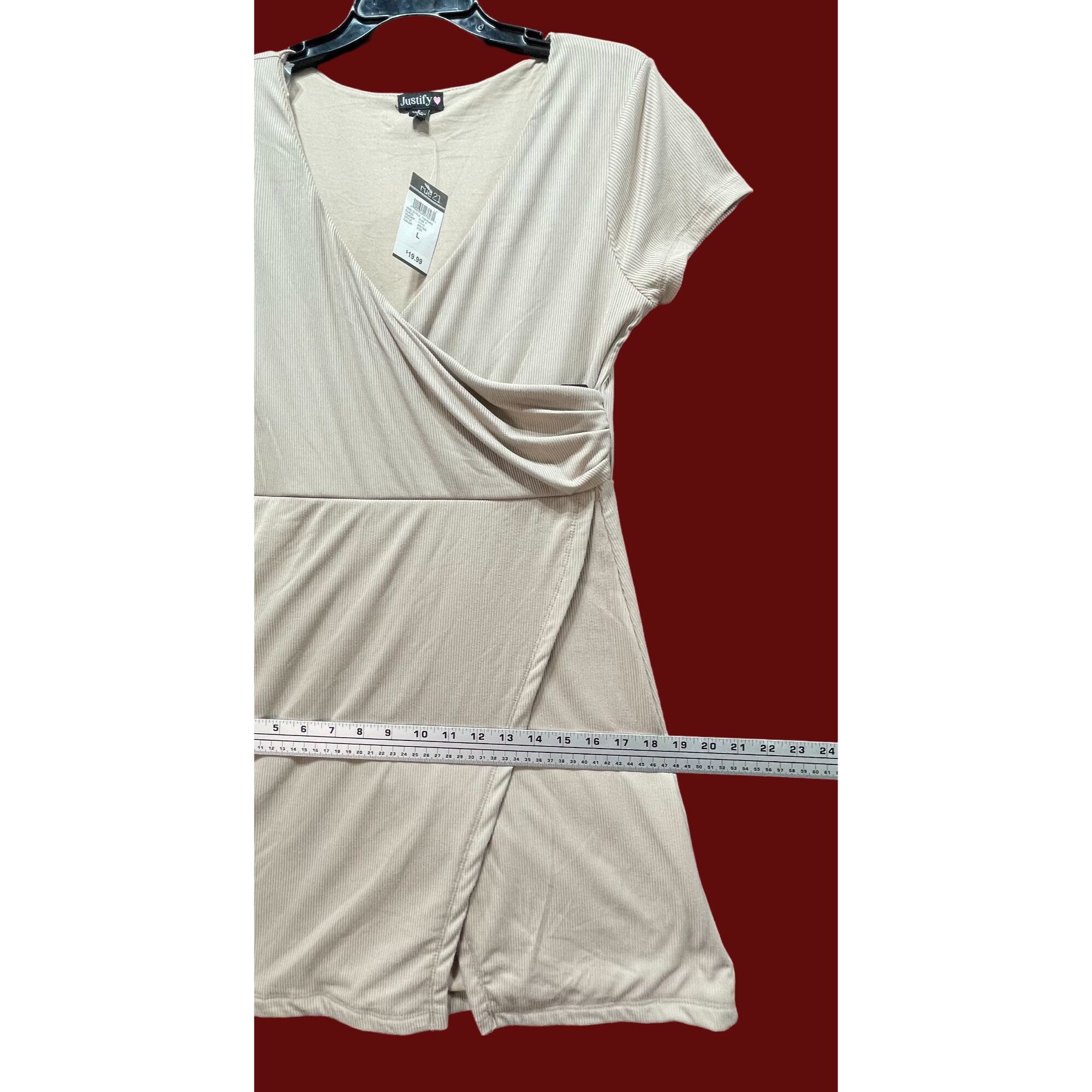 Other Justify - Women's V-Neck Lined Casual Dress - Beige - Large Size L / US 10 / IT 46 - 5 Thumbnail