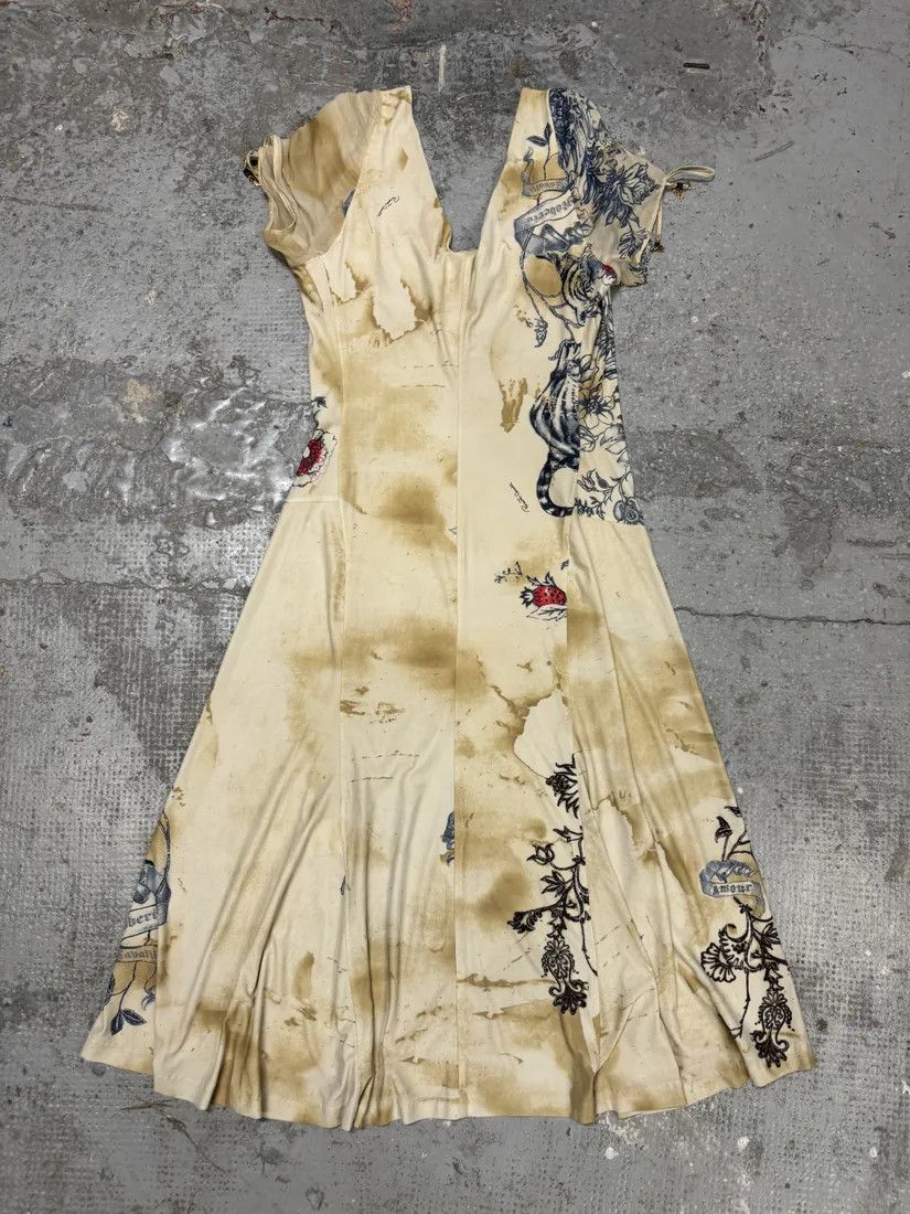 Roberto Cavalli SS2003 Roberto Cavalli Beige Silk Tattoo Dress Size M / US 6-8 / IT 42-44 - 2 Thumbnail
