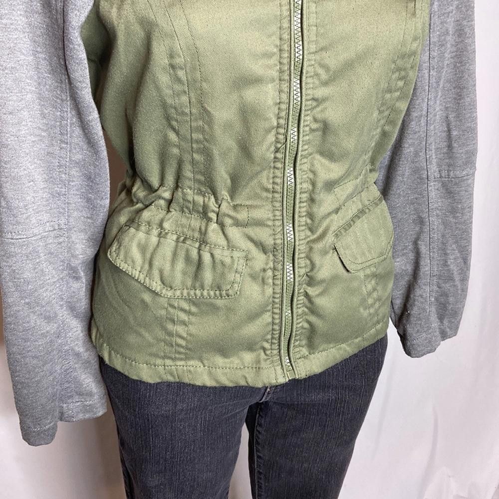 Designer Therapy Olive & Grey Cotton Cinch Waist Moto Jacket, L Size L / US 10 / IT 46 - 7 Thumbnail