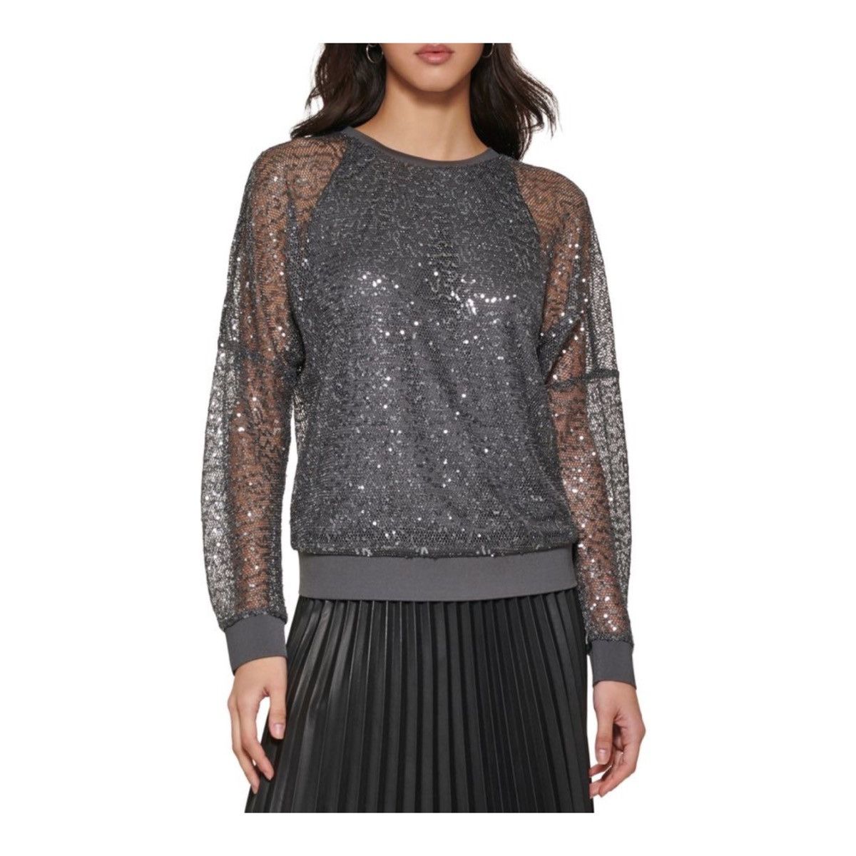 ★ NWT DKNY Sequin Long Sleeve Top - Silver/Gray ★