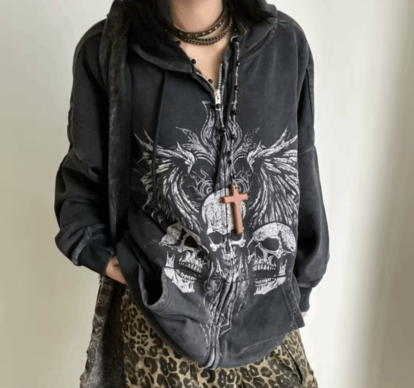 Japanese Brand 25 Y2k Vintage Fashion Print Zip Up Hoodies Size US XL / EU 56 / 4 - 1 Thumbnail