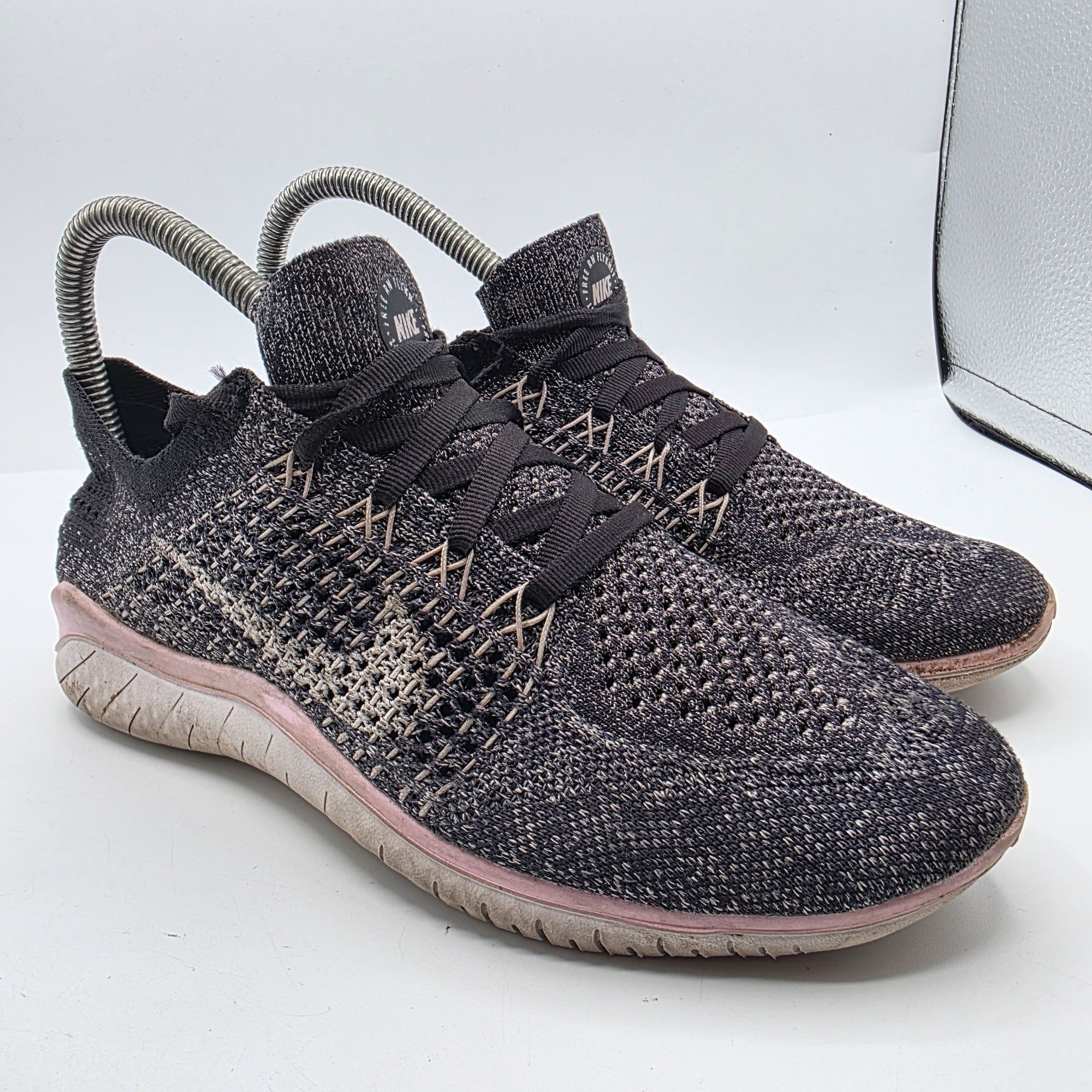 Nike Free RN Flyknit 2018 Womens Size 7 Black Pink Athletic