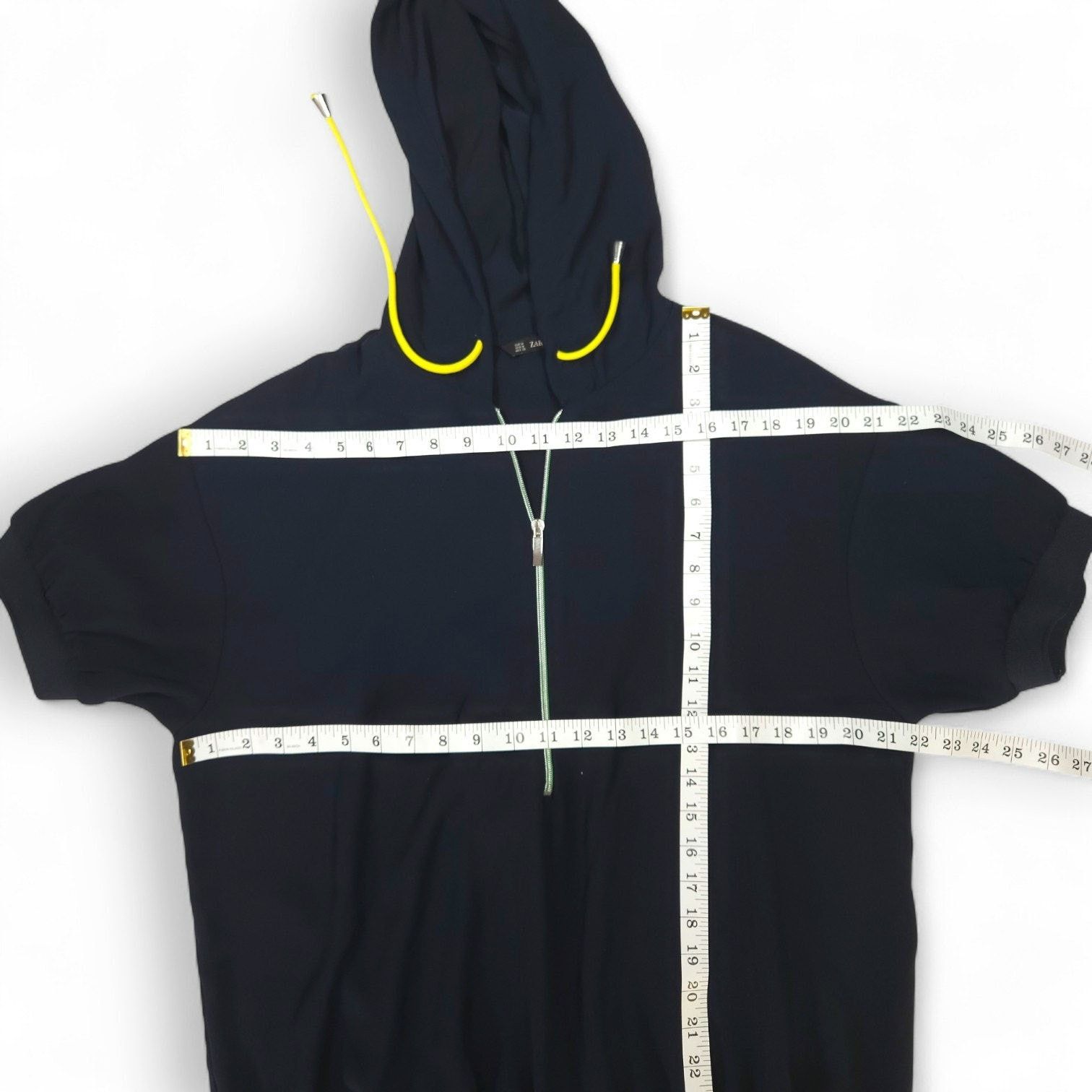Zara Zara Basic Half Zip Hooded Short Sleeve Romper Navy M EUC Size 36" / US 14 / IT 50 - 7 Thumbnail
