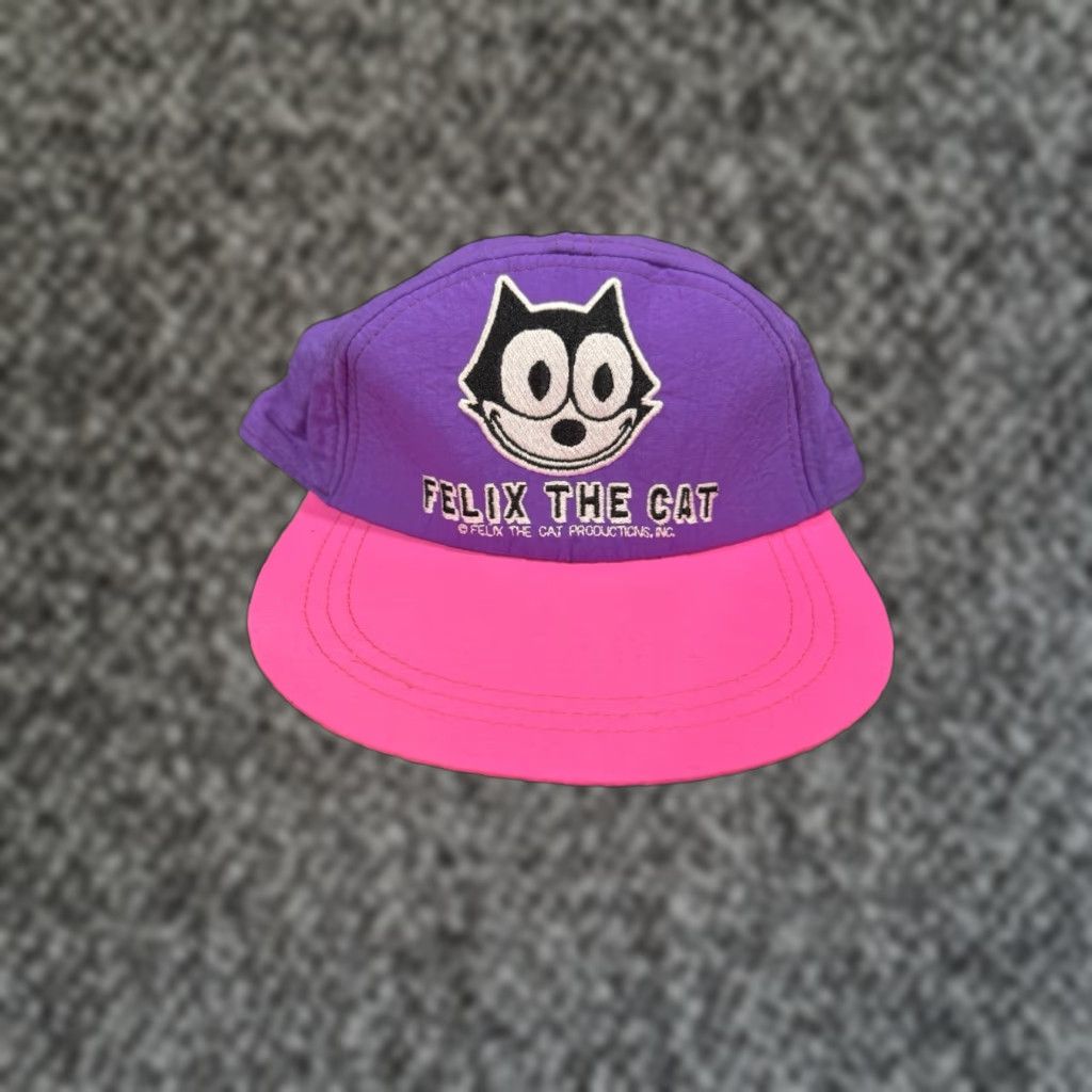 Vintage VINTAGE Felix The Cat 90s Nylon Strapback Hat Cap Purple & Pink TG Australia 5 Panel Adjustable One Size Mens Size ONE SIZE - 1 Thumbnail