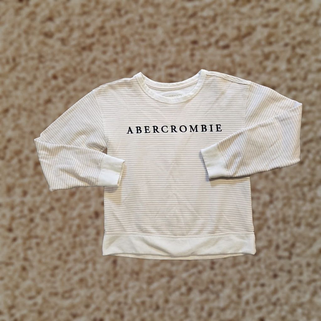Abercrombie & Fitch Abercrombie & Fitch Sweatshirt Women Small Beige White Striped Logo Lounge Crew Neck Pullover Sweatshirt Size S / US 4 / IT 40 - 1 Thumbnail