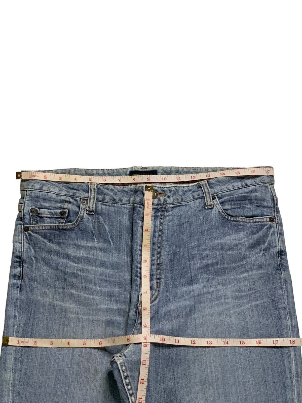 Japanese Brand SALES🔥Vintage Japanese Brand Blue Wash Distress Flare Jeans Size 35" - 10 Thumbnail