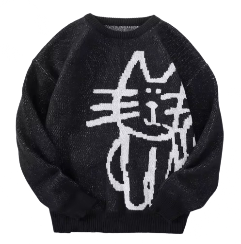 Japanese Brand Abstract Kitten Pattern Sweater Jacquard Knitted Sweatshirt Size US M / EU 48-50 / 2 - 1 Thumbnail