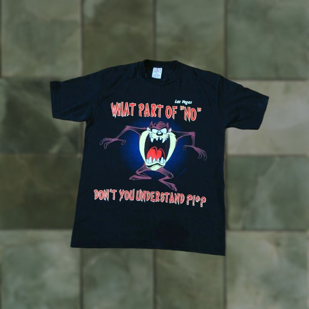 Vintage VINTAGE TAZ T SHIRT WHAT PART OF NO DONT YOU UNDERSTAND WARNER BROS 90S 1998 M Shirt Mens MEDIUM Black 90s Warner Bros Taz Targeted Mens Shirt Size US M / EU 48-50 / 2 - 1 Thumbnail