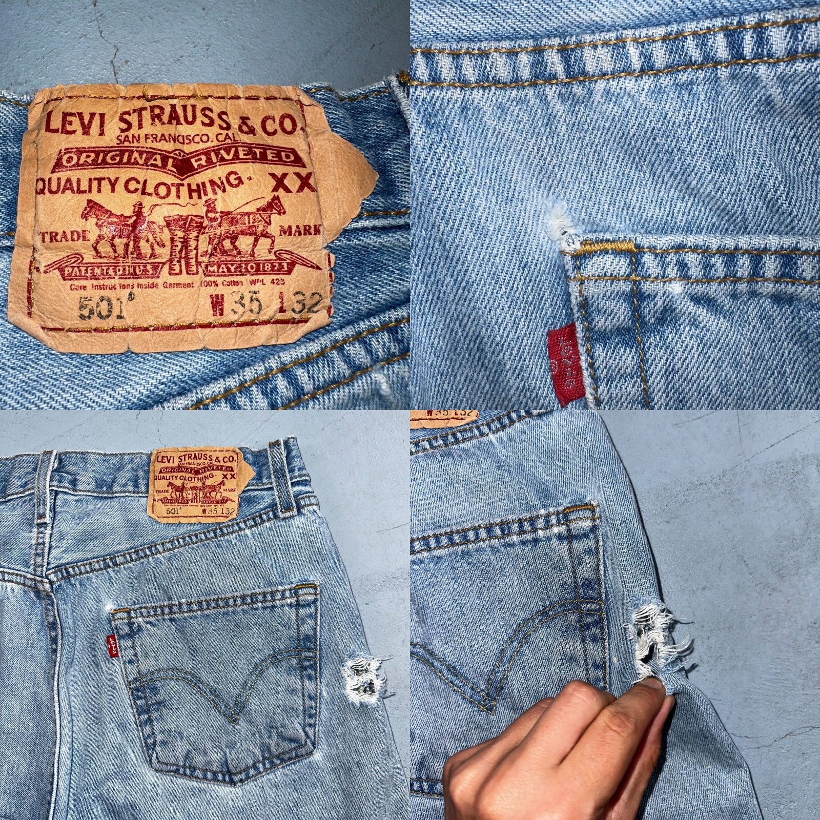 Levi's VINTAGE Levi's 501 Jeans Straight 35x32 Blue Light Wash 32x29 Denim Cotton 5-Pocket Mens Regular Size US 35 - 10 Thumbnail