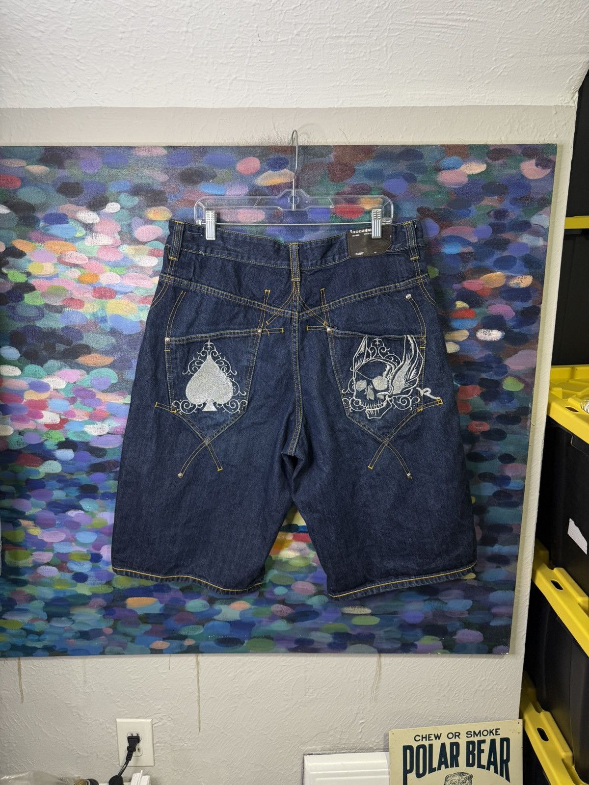 Rare y2k Rocawear Baggy Denim Shorts Skull Spade Embroidered