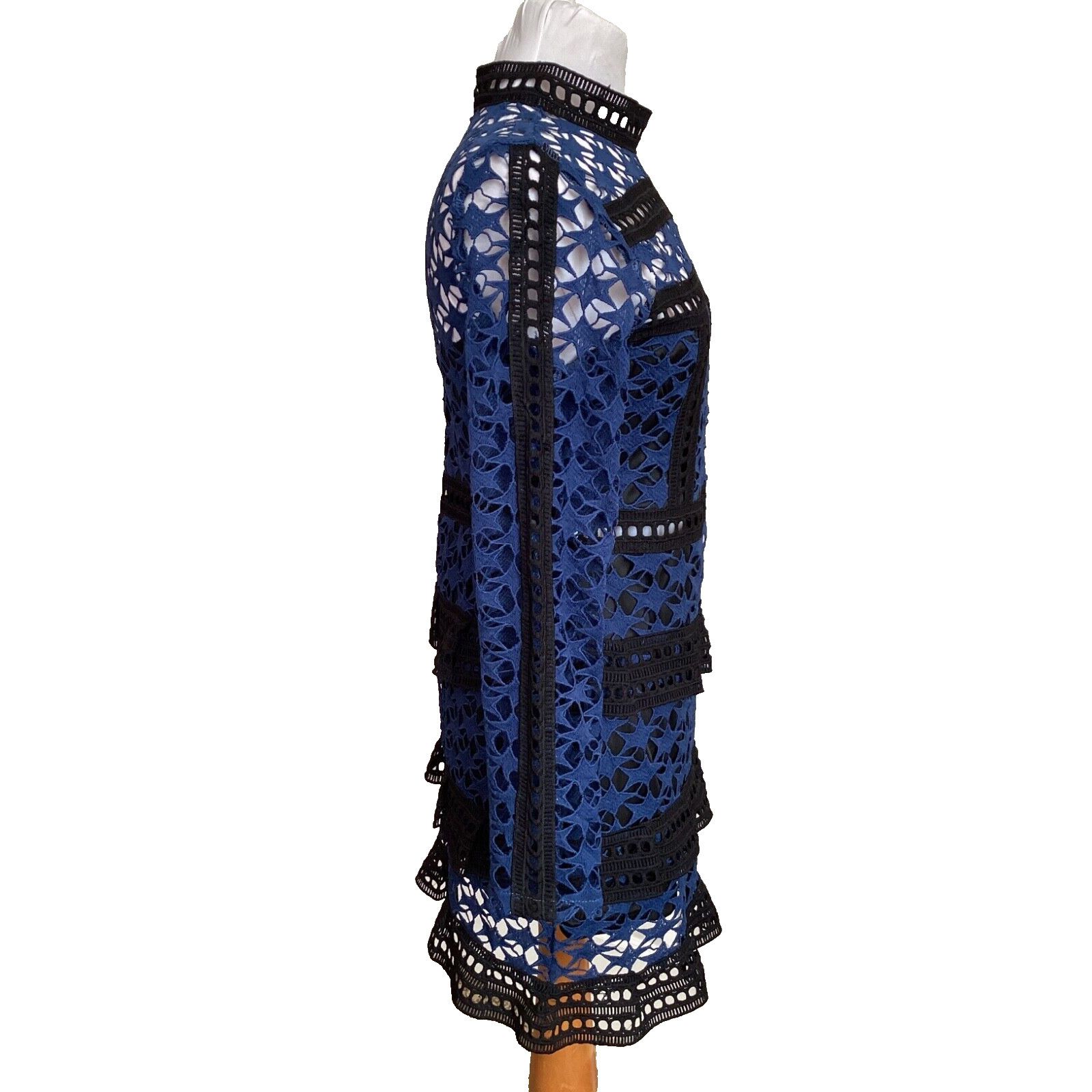 Other VINTAGE CROCHET EYELET PEEK-A-BOO BLUE LACE TIERED DRESS Size S / US 4 / IT 40 - 5 Thumbnail