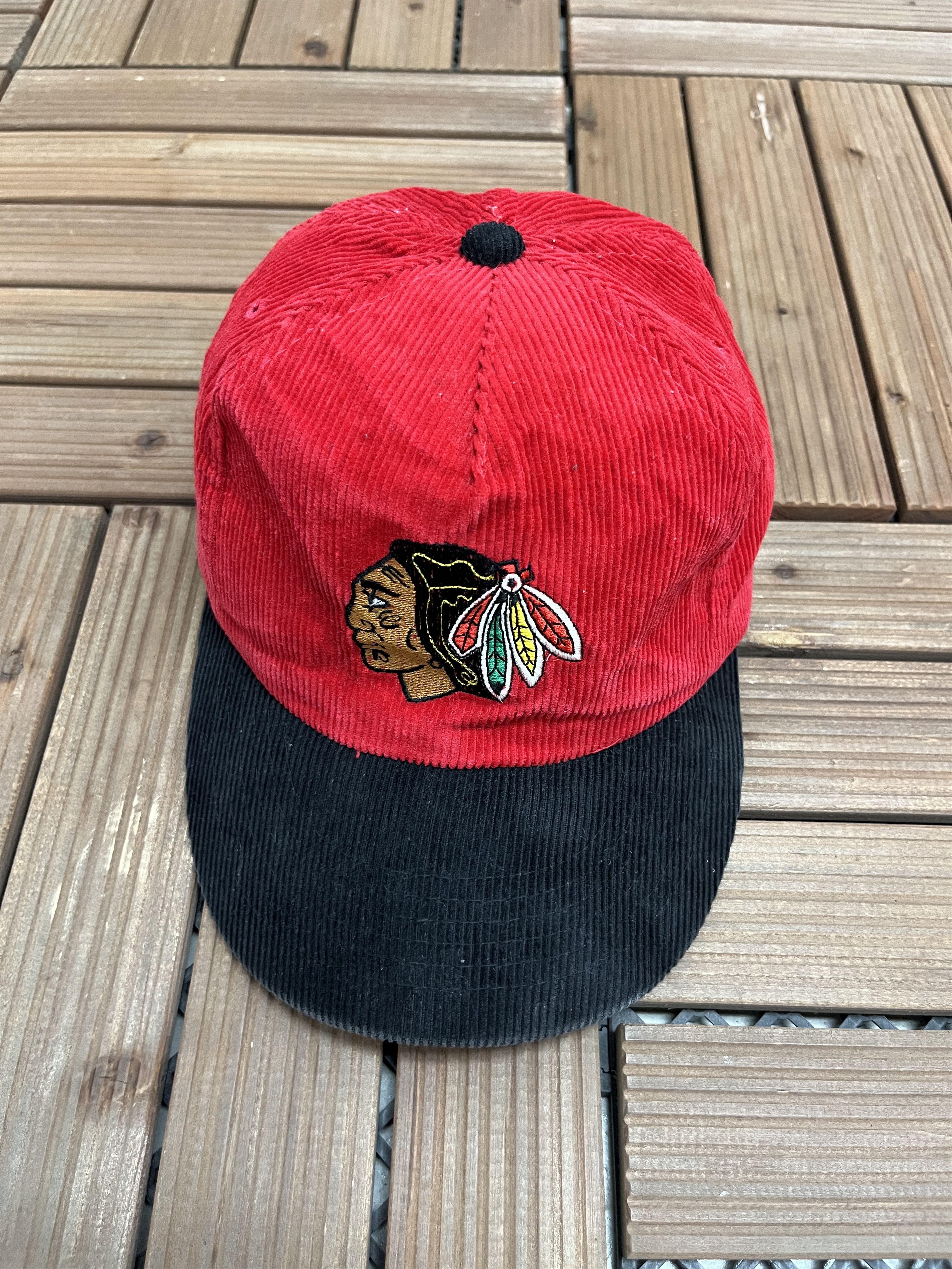Vintage Chicago Blackhawks Corduroy Vintage Snap Back Hat Cap Size ONE SIZE - 2 Thumbnail