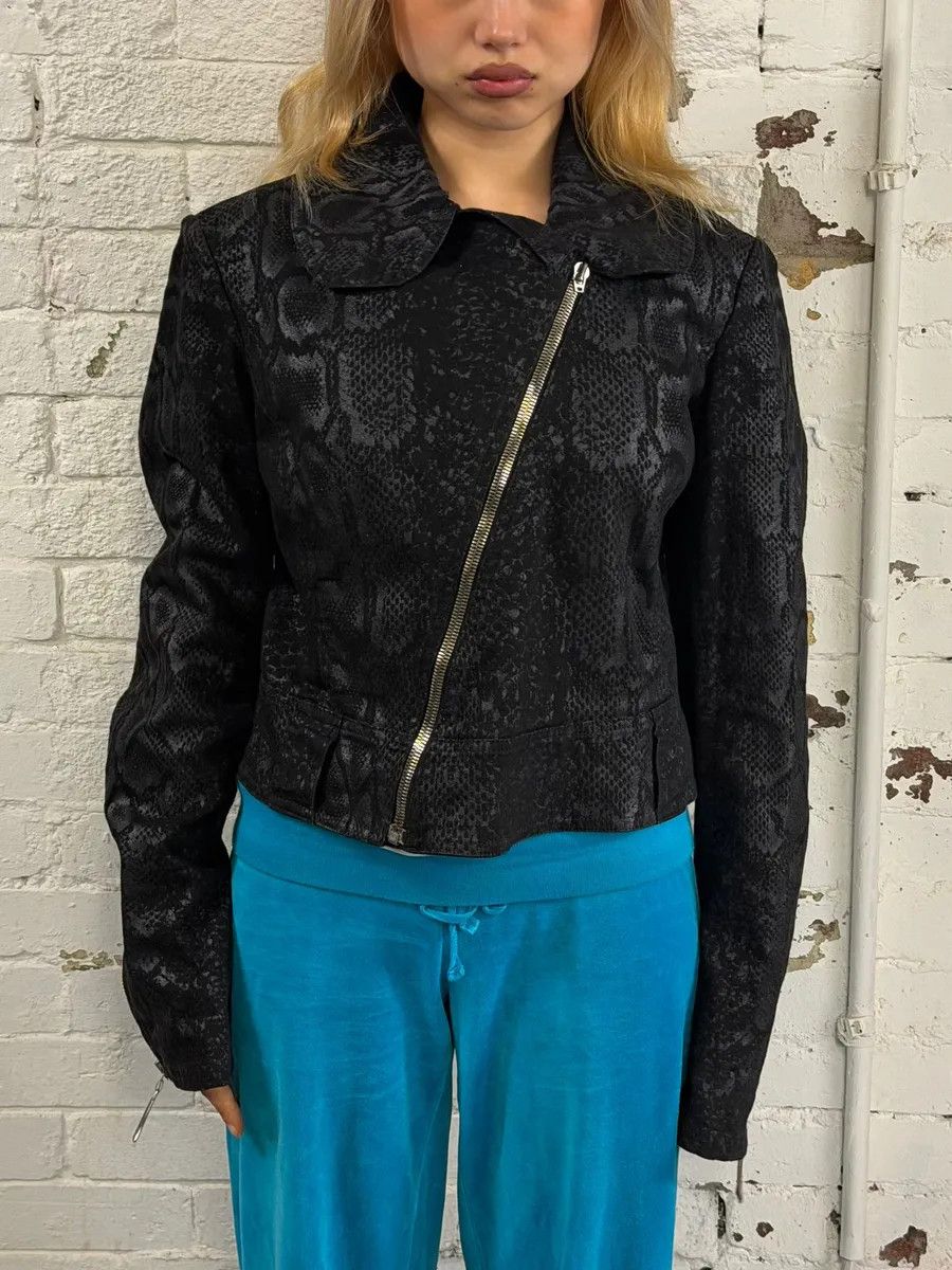 Roberto Cavalli FW1999 Roberto Cavalli Black Obscure Leopard Print Biker Jacket Size M / US 6-8 / IT 42-44 - 2 Thumbnail