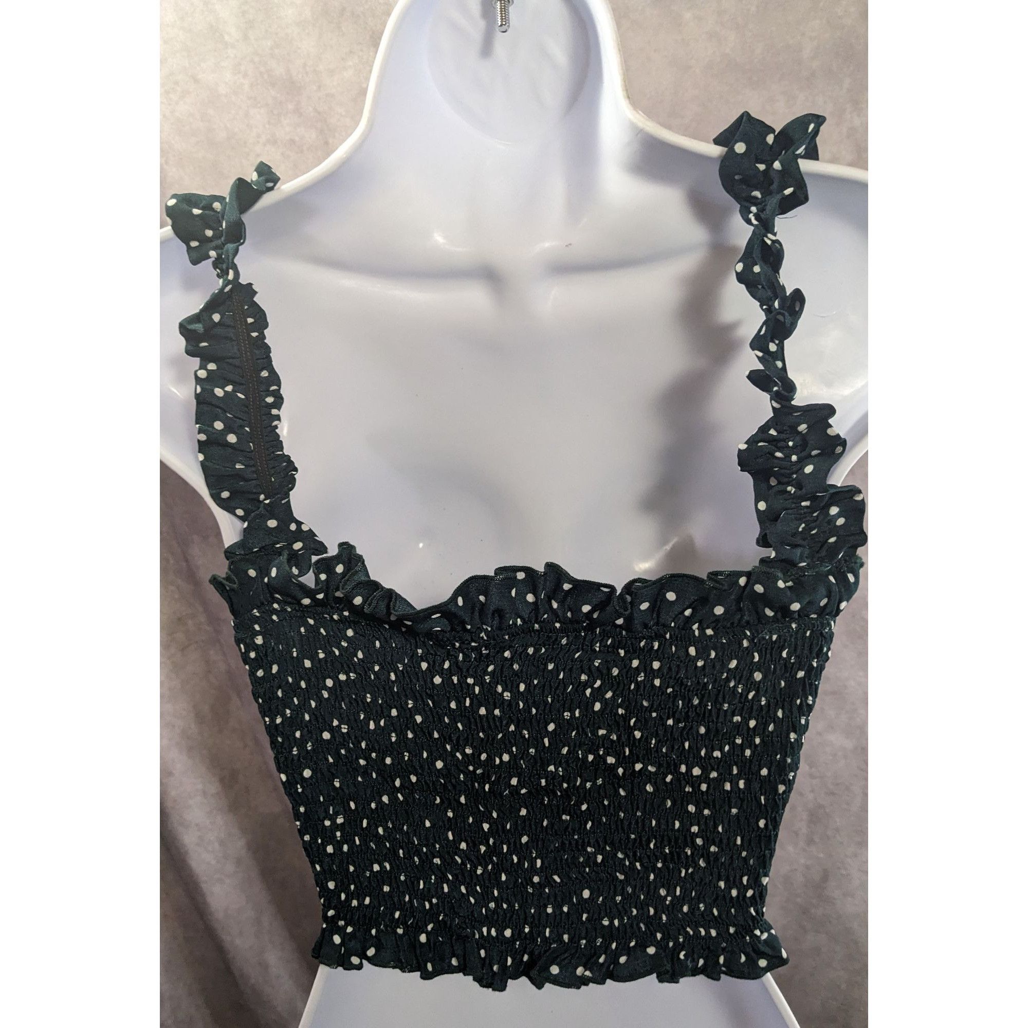 Other Summer Festival Green Polka Dot Smocked Crop Top With Ruffle Size XXL / US 16-18 / IT 52-54 - 3 Thumbnail