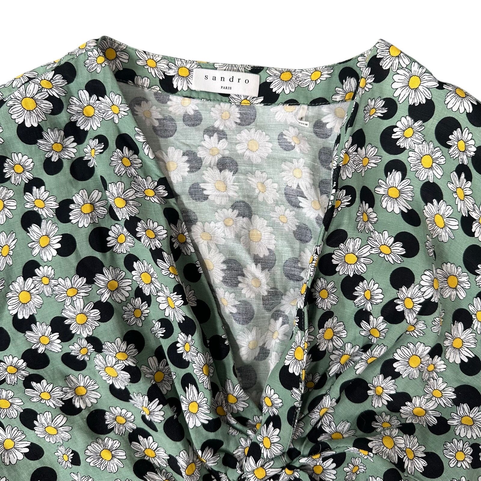 Sandro Sandro Angele Ruched Floral Printed Linen-Blend Mini Dress Size M / US 6-8 / IT 42-44 - 6 Thumbnail