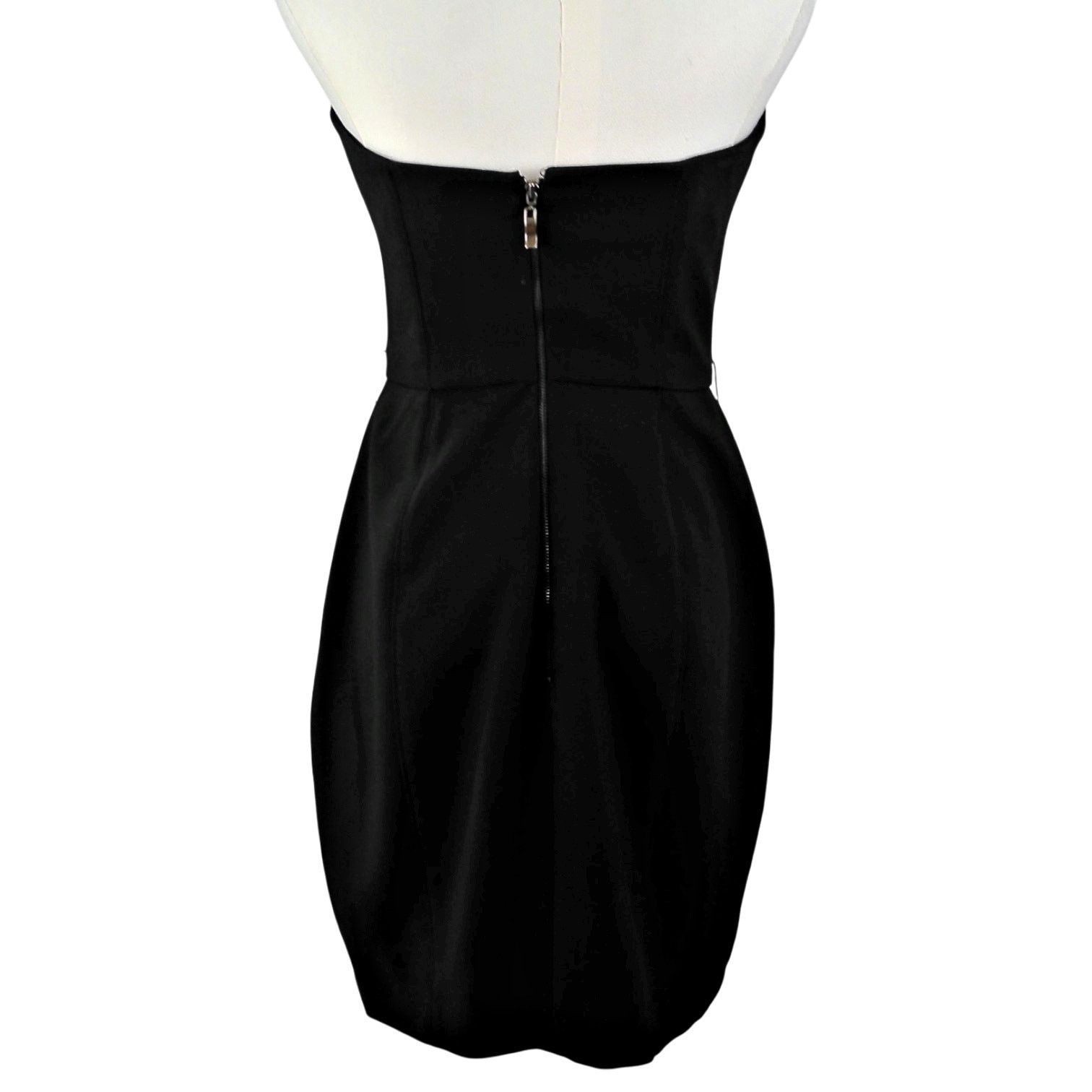 Bebe Bebe Strapless Split V Neck Mini Dress LBD Cocktail Boning Size M / US 6-8 / IT 42-44 - 3 Thumbnail