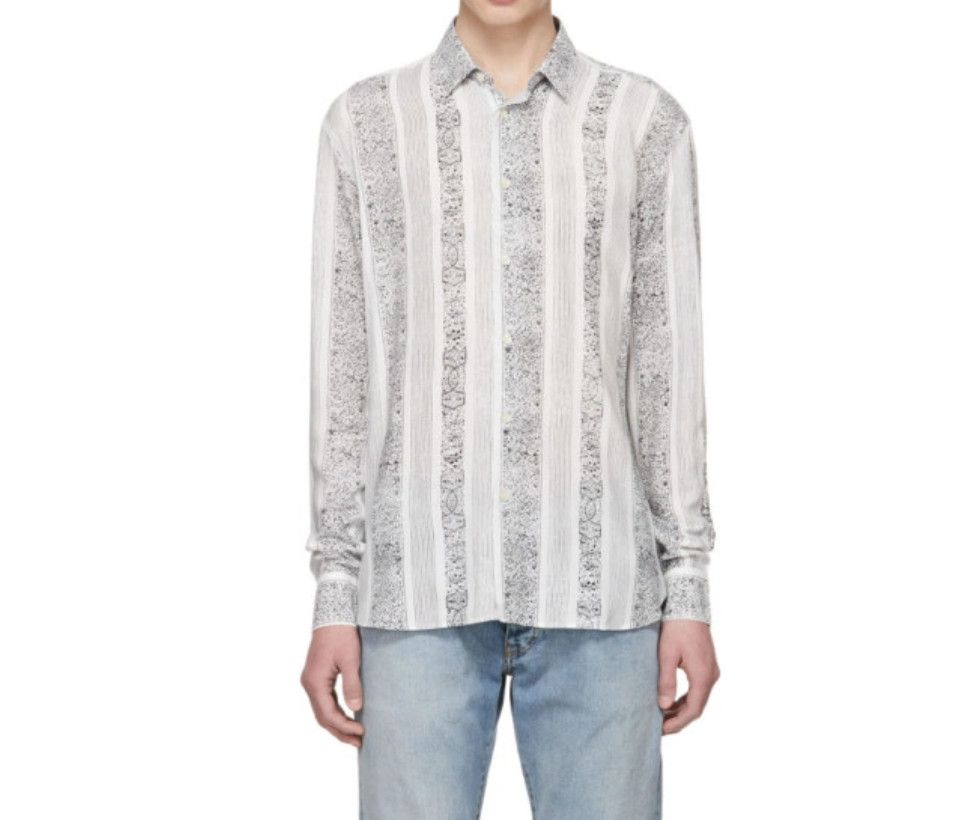 Saint Laurent Paris Saint Laurent White Striped Bandana Print Shirt Size 44/XL Size US XL / EU 56 / 4 - 1 Thumbnail
