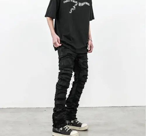 Jean Skinny Denim Jeans Heavy Destruction Ripped Size US 32 / EU 48 - 2 Thumbnail