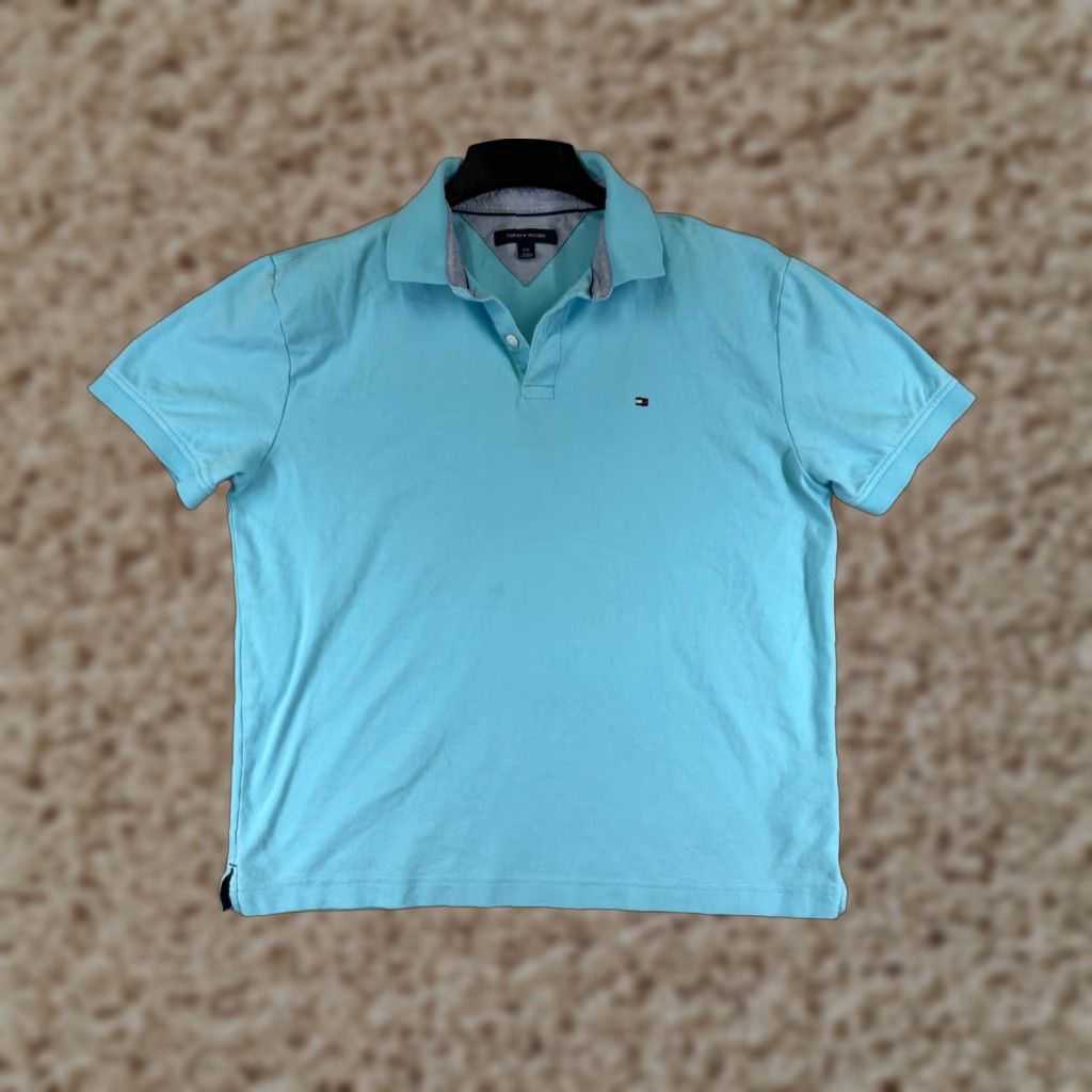 Tommy Hilfiger TOMMY HILFIGER Polo Shirt Mens Large Blue 100% Cotton Jersey Solid Short Sleeve Regular Fit Adult Size US L / EU 52-54 / 3 - 1 Thumbnail