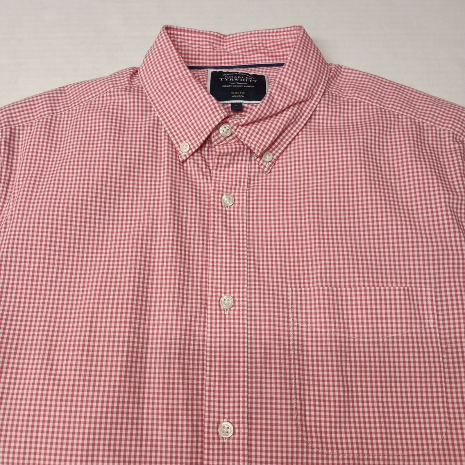 Charles Tyrwhitt Charles Tyrwhitt Shirt Slim Fit Men's L Pink White Check Size US L / EU 52-54 / 3 - 2 Thumbnail