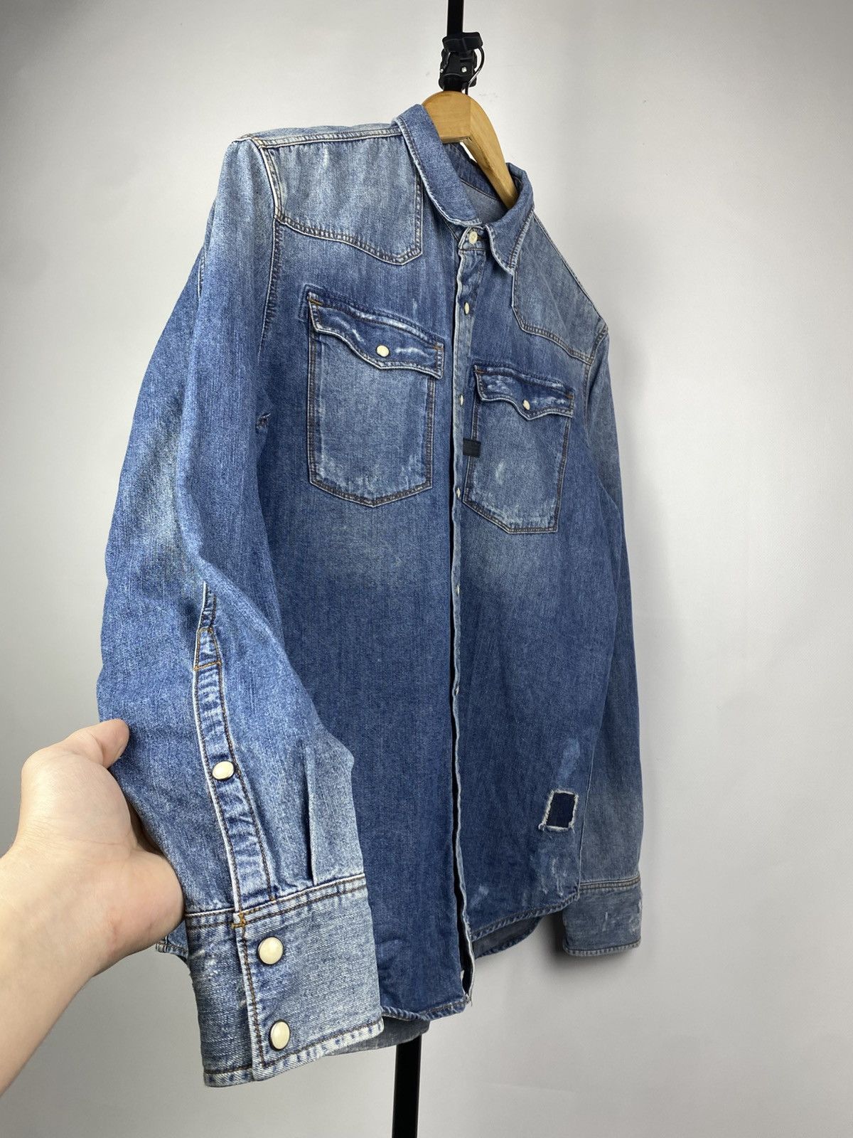 G-Star × Vintage G-Star Raw Distressed Patch Work Denim Shirt Blue Western Size US M / EU 48-50 / 2 - 2 Thumbnail