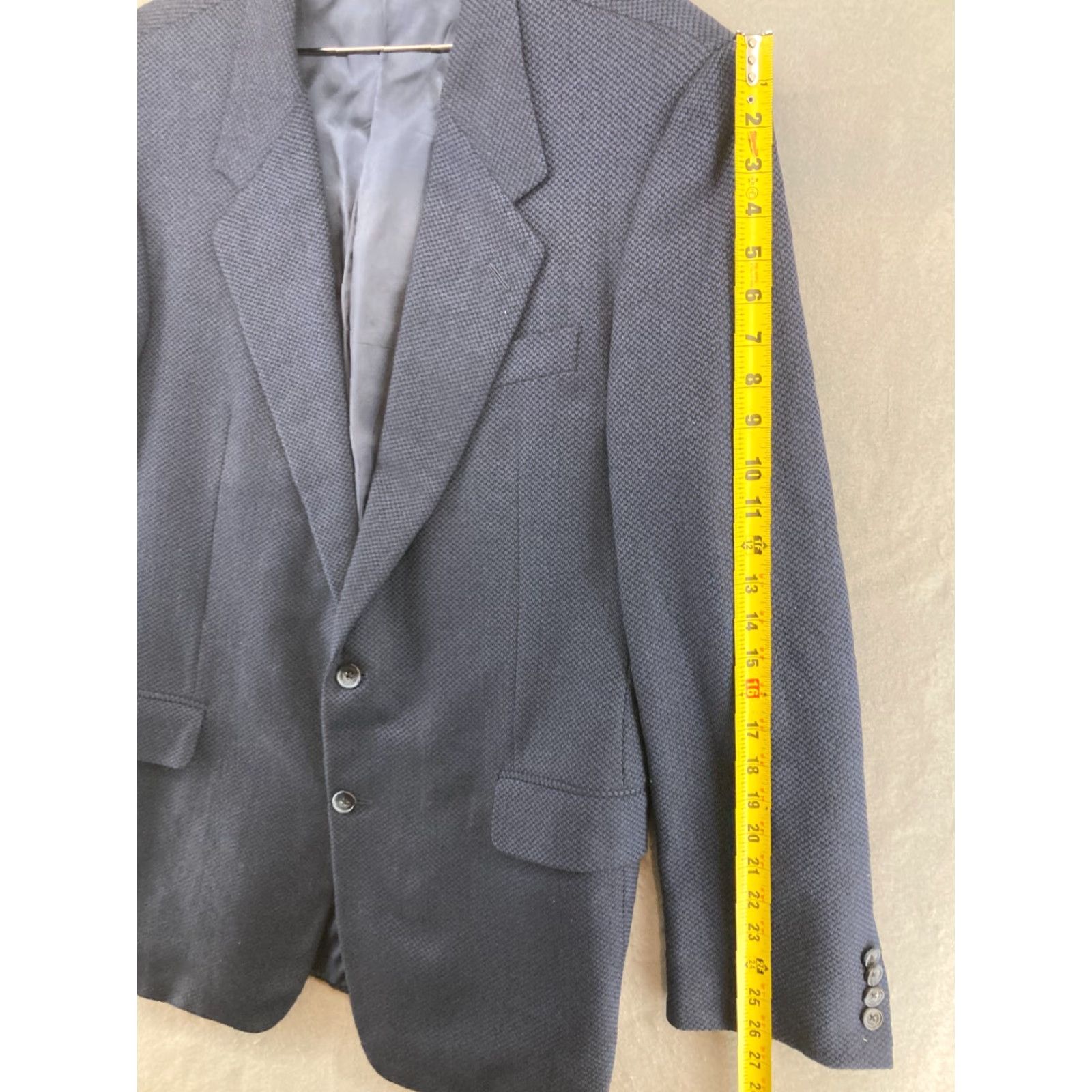 Avenue Hickey Freeman Suit Jacket Blue Wool 43 Long Union Made Single-Breasted 2-Button Notch Long Front Check Regular Mens Size 46R - 4 Thumbnail