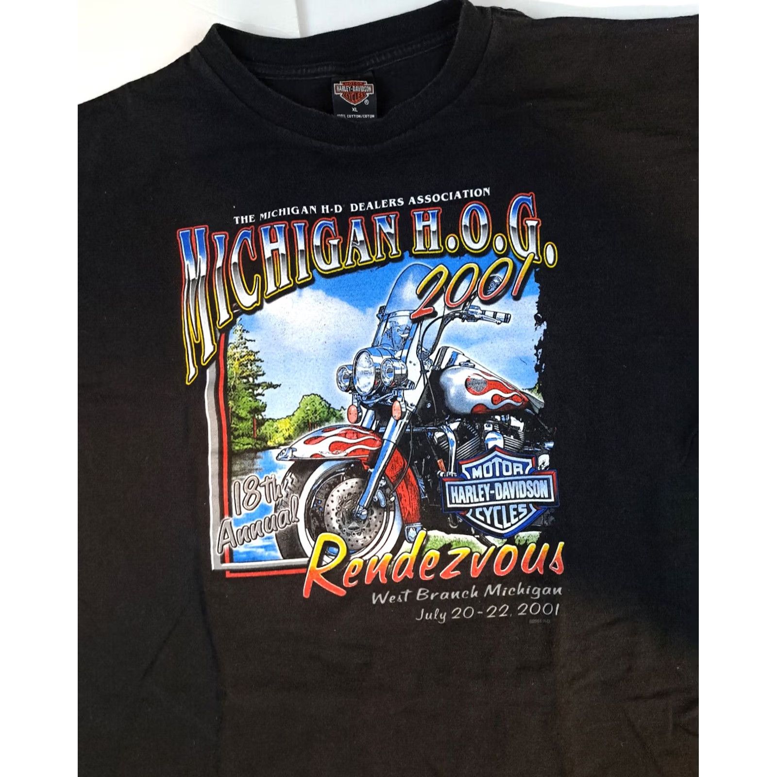 Harley Davidson Harley-Davidson T-Shirt XL Black USA Men Short Sleeve Graphic 2001 Michigan H.O.G. Rendezvous Bike Dealer Size US XL / EU 56 / 4 - 2 Thumbnail
