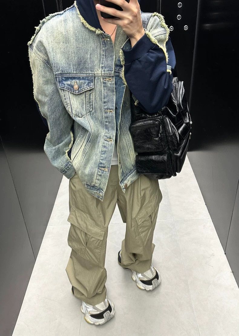 Balenciaga Balenciaga 23FW patchwork denim distressed dyed denim hoode Size US S / EU 44-46 / 1 - 2 Thumbnail