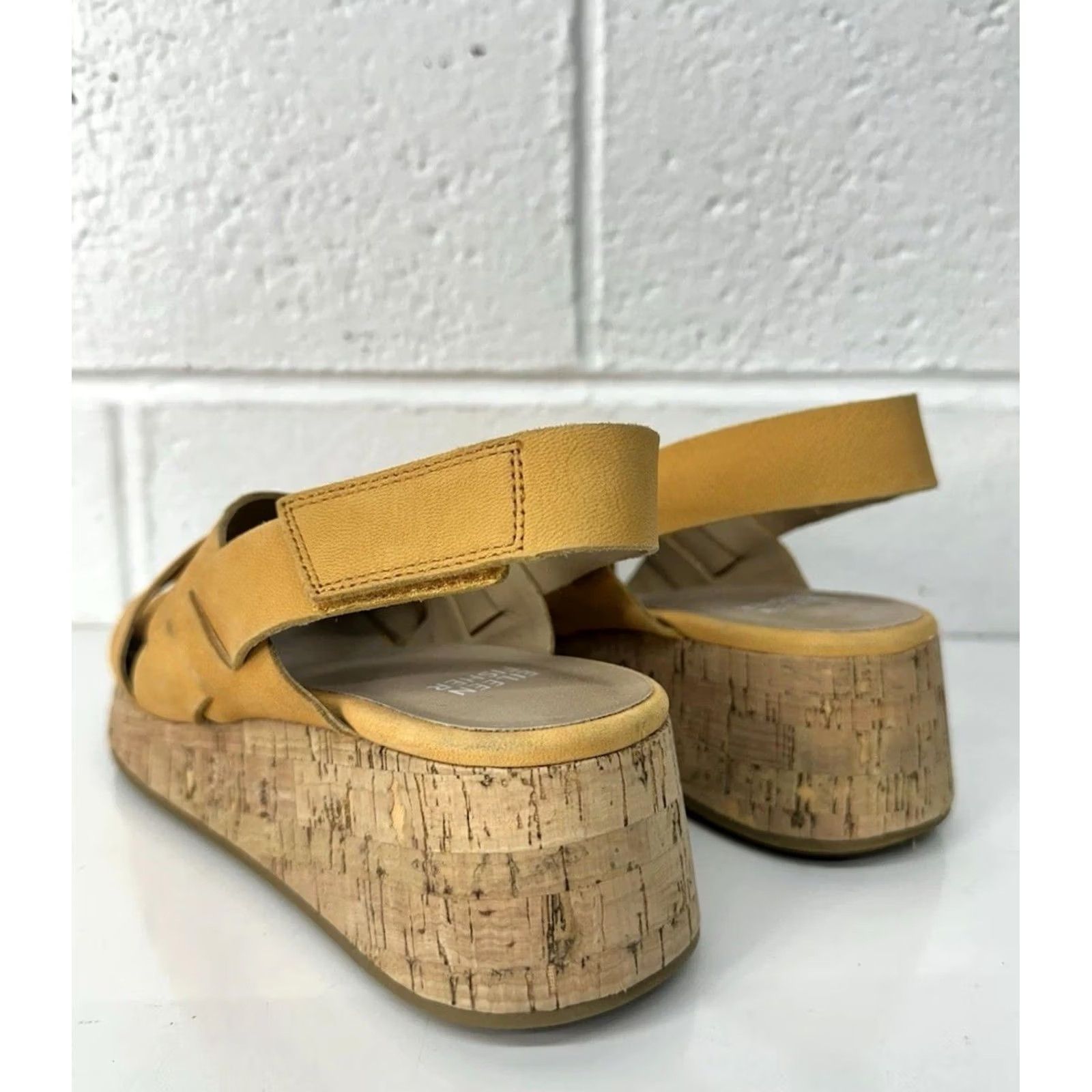 Eileen Fisher EILEEN FISHER Sandals Wedge Platform Cork Timor Espadrille Women’s Size 7.5 M Mango Leather Hook & Loop Size US 8 / IT 38 - 5 Thumbnail