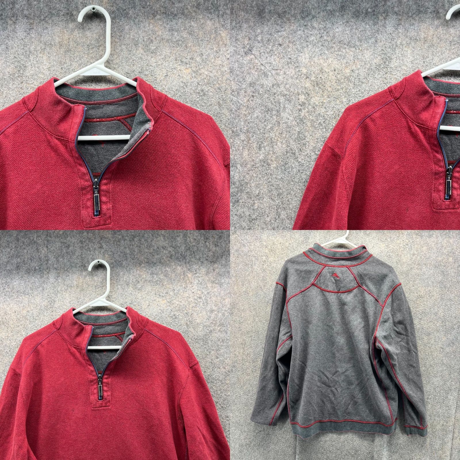 Tommy Bahama Tommy Bahama Pullover Mens XL Red Color Reversible Cotton Sweatshirt Mock Neck Zip (Quarter Zip) Size US XL / EU 56 / 4 - 8 Thumbnail