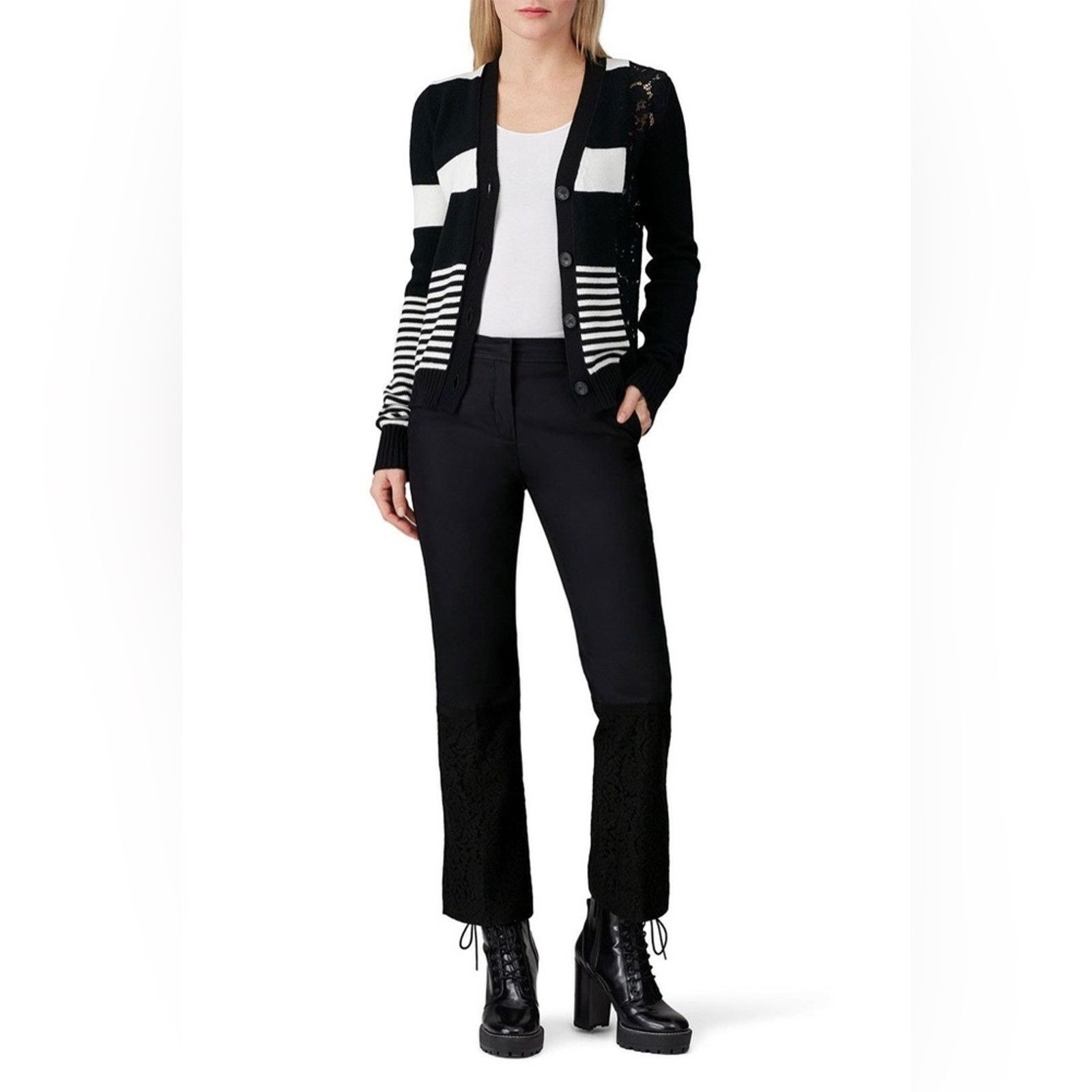 No. 21 No. 21 Size 2 Black and White Striped Lace Cardigan Size XS / US 0-2 / IT 36-38 - 1 Thumbnail