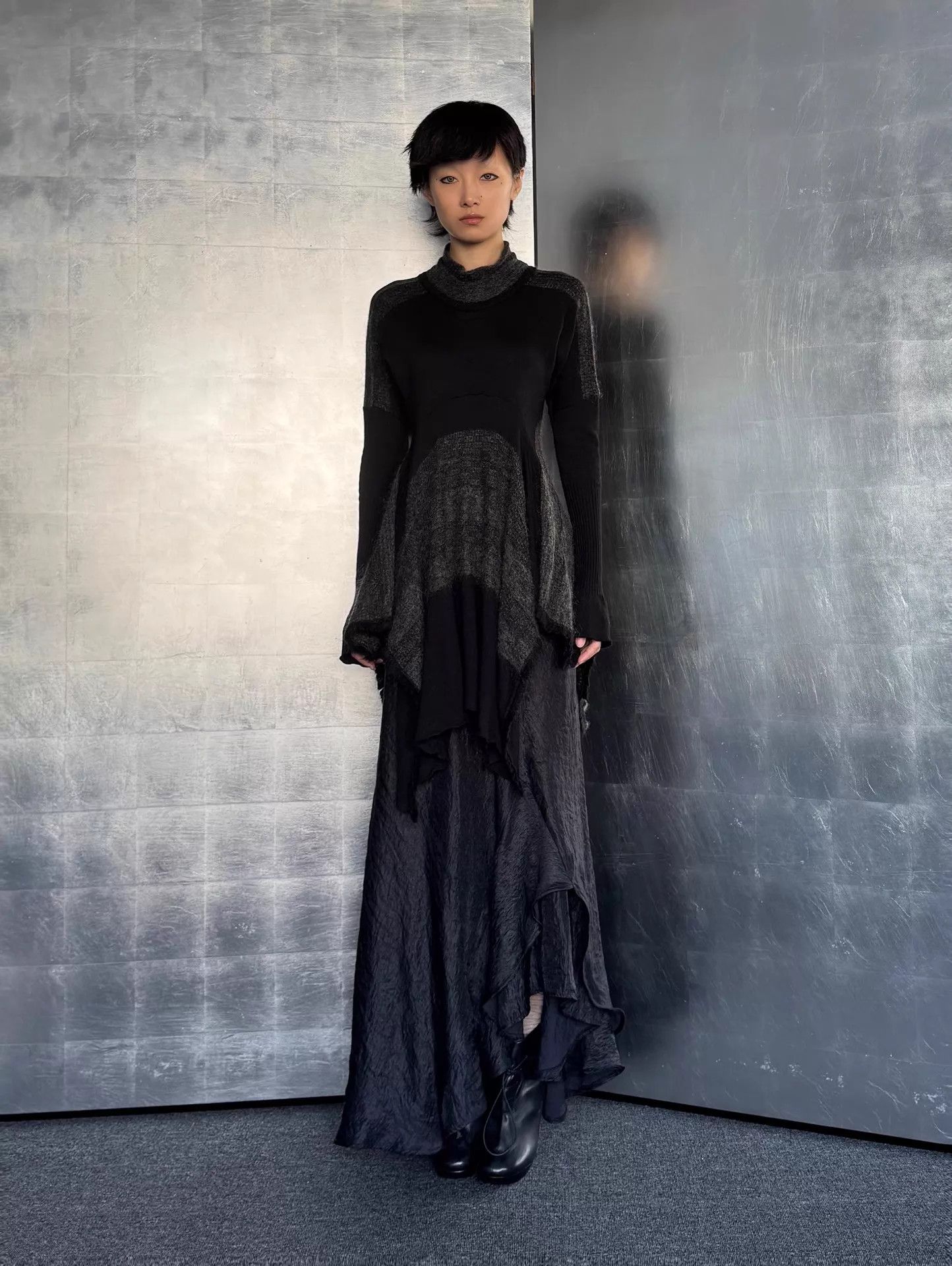 Other Italian Brand Color Blocked Irregular Hem Wool Mohair Angora Dress Size M / US 6-8 / IT 42-44 - 4 Thumbnail