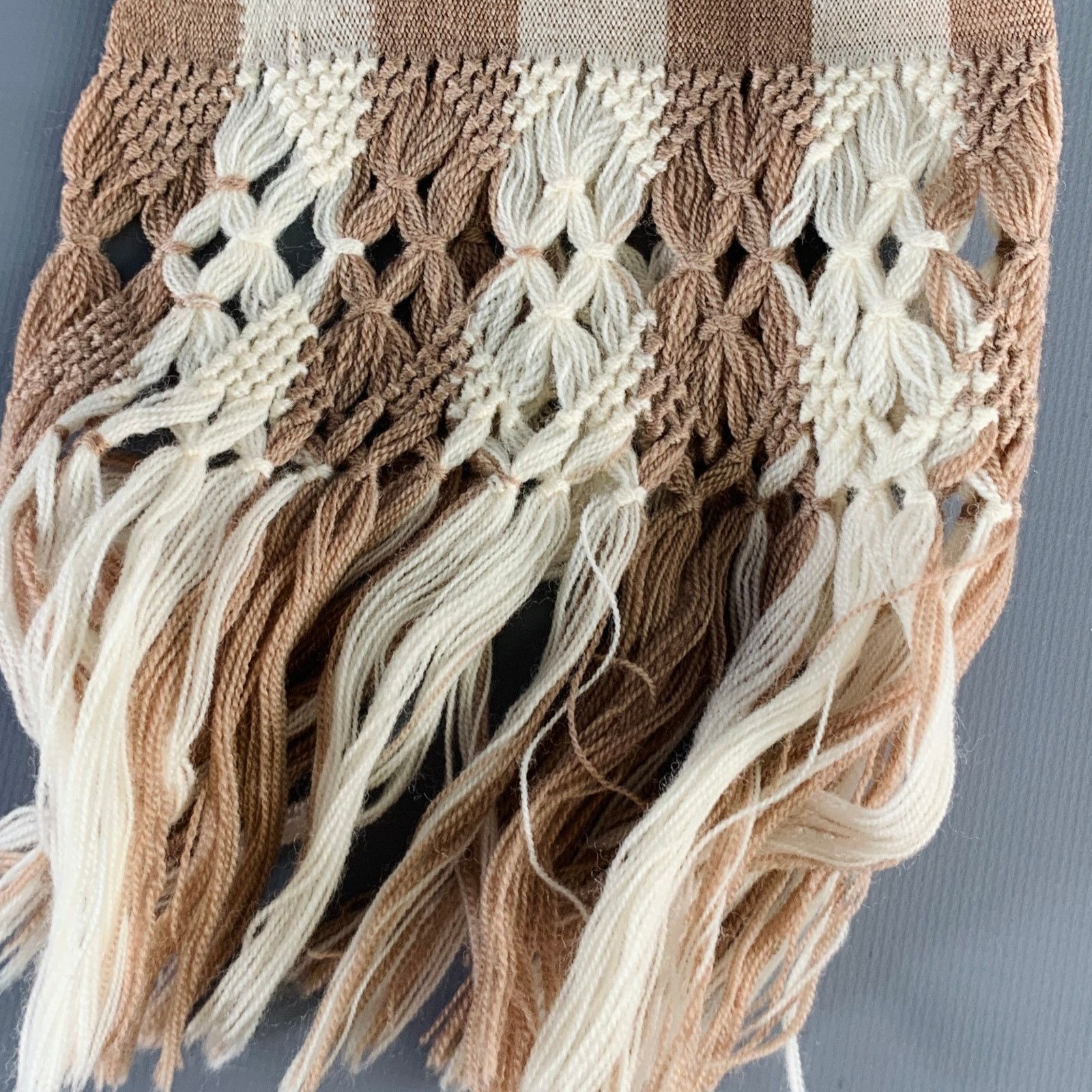 Other BALTHAZAR Brown Cream Stripe Crochet Fringe Scarf Size ONE SIZE - 2 Thumbnail